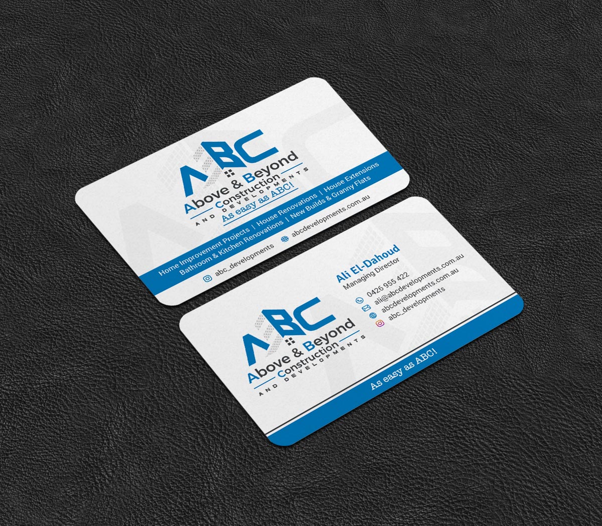 Business Card Design by INDIAN_Ashok for Above & Beyond Construction and Developments  | Design #27284325