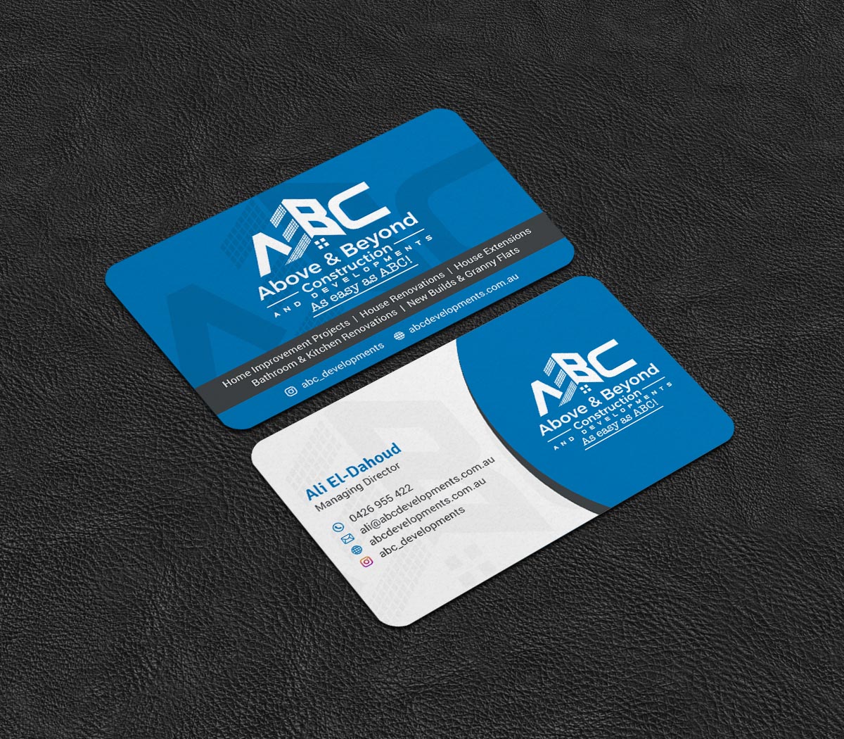 Business Card Design by INDIAN_Ashok for Above & Beyond Construction and Developments  | Design #27284326