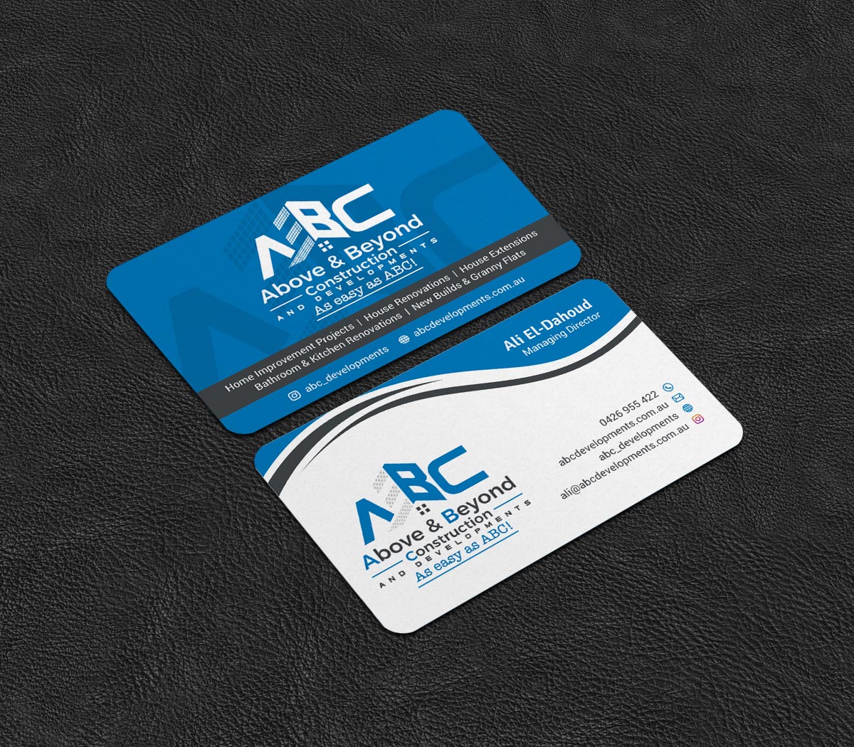 Business Card Design by INDIAN_Ashok for Above & Beyond Construction and Developments  | Design #27284328