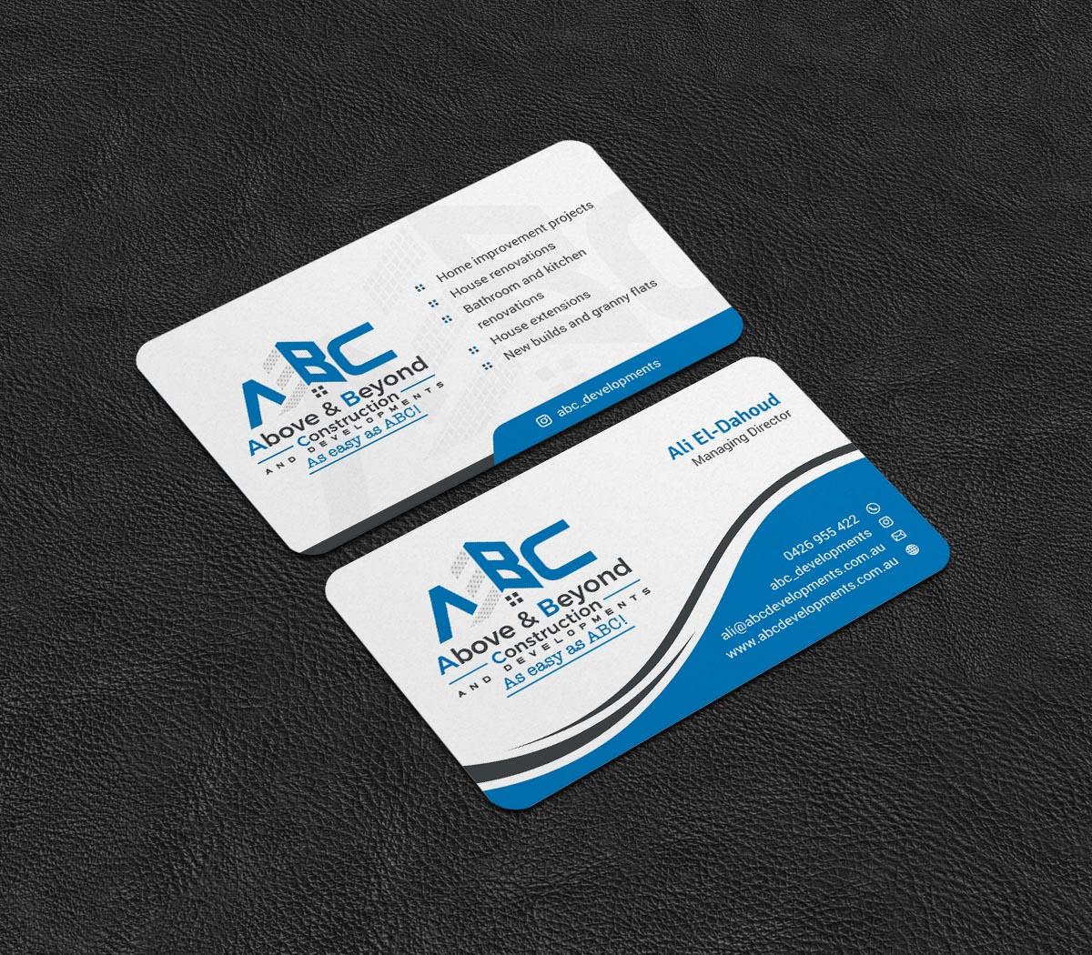 Business Card Design by INDIAN_Ashok for Above & Beyond Construction and Developments  | Design #27284329