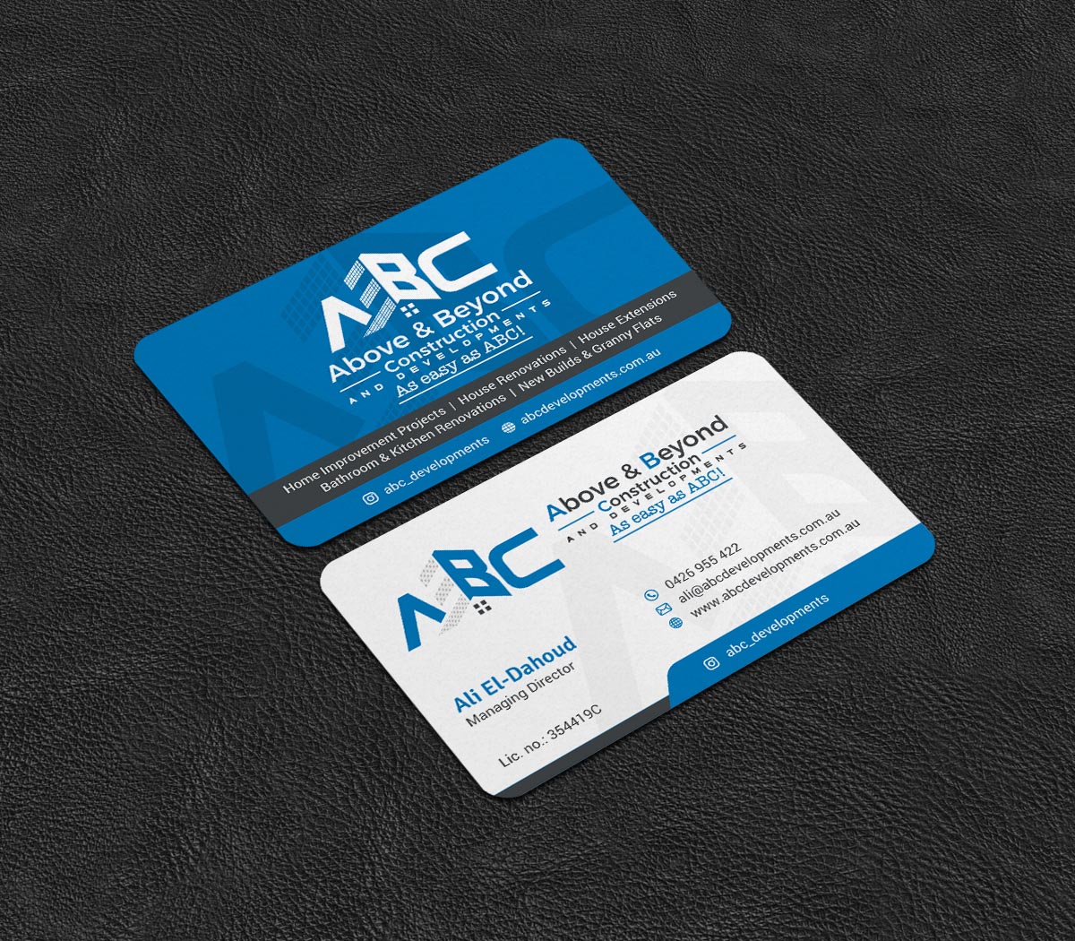 Business Card Design by INDIAN_Ashok for Above & Beyond Construction and Developments  | Design #27284331