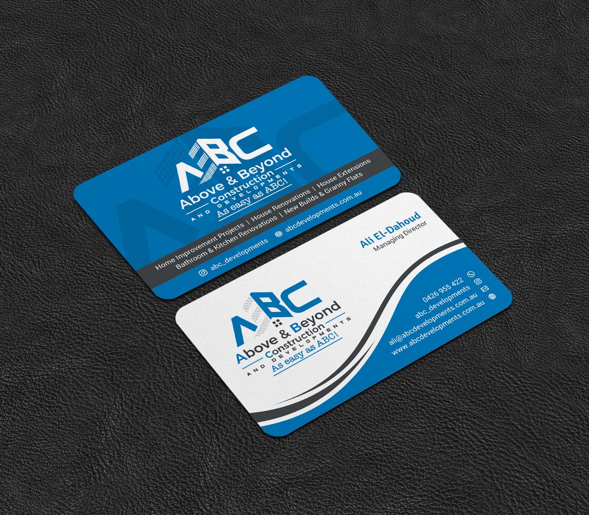 Business Card Design by INDIAN_Ashok for Above & Beyond Construction and Developments  | Design #27284334