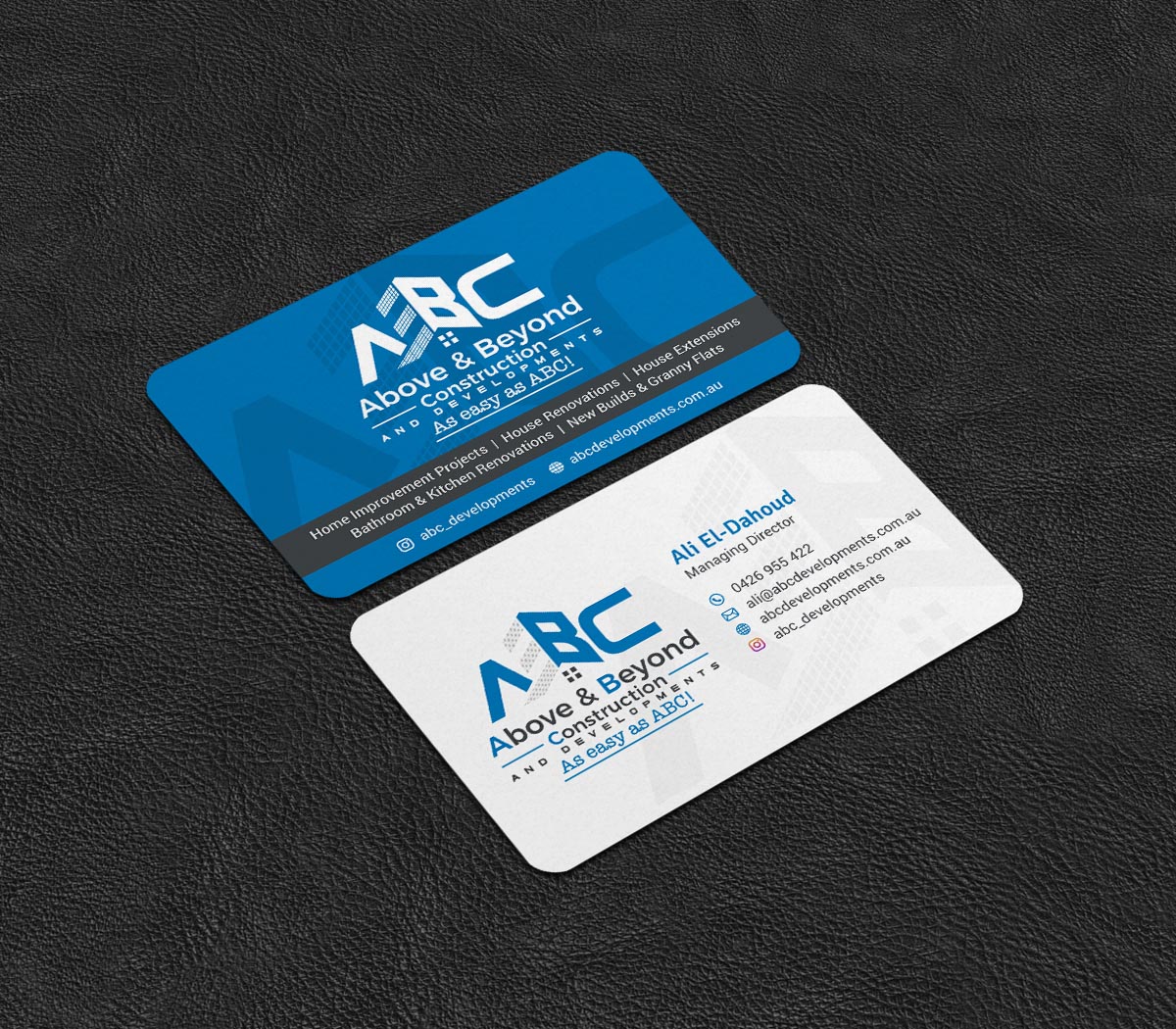 Business Card Design by INDIAN_Ashok for Above & Beyond Construction and Developments  | Design #27284336
