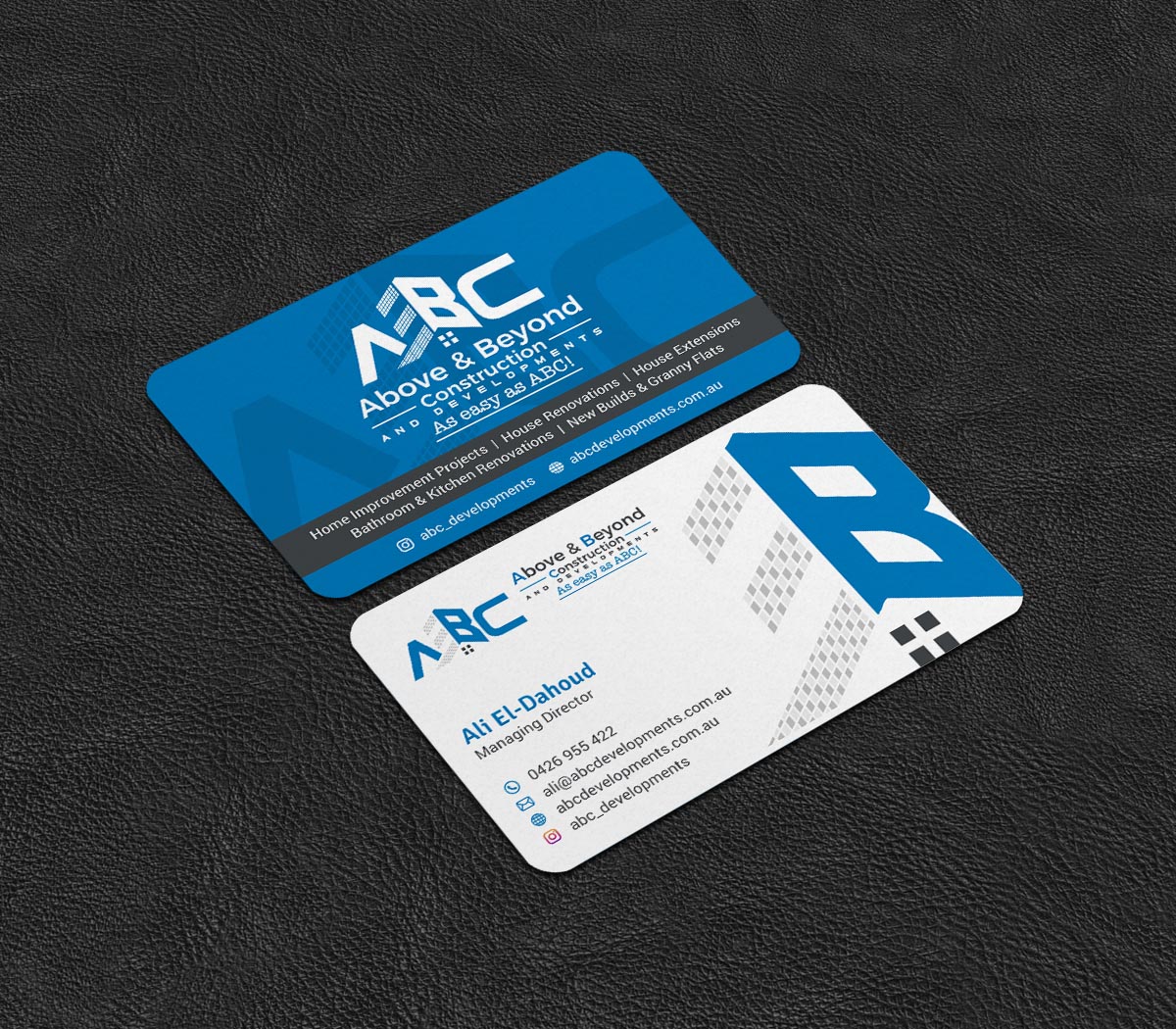 Business Card Design by INDIAN_Ashok for Above & Beyond Construction and Developments  | Design #27284340