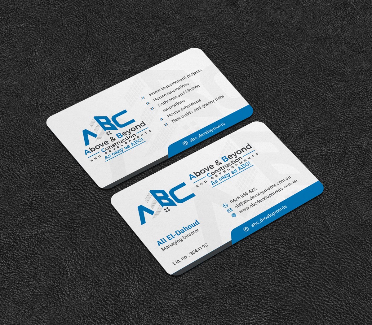 Business Card Design by INDIAN_Ashok for Above & Beyond Construction and Developments  | Design #27284342