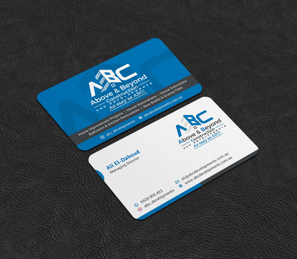 Business Card Design by INDIAN_Ashok for Above & Beyond Construction and Developments  | Design #27284344