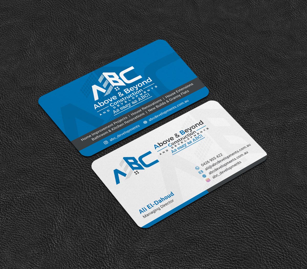 Business Card Design by INDIAN_Ashok for Above & Beyond Construction and Developments  | Design #27284349