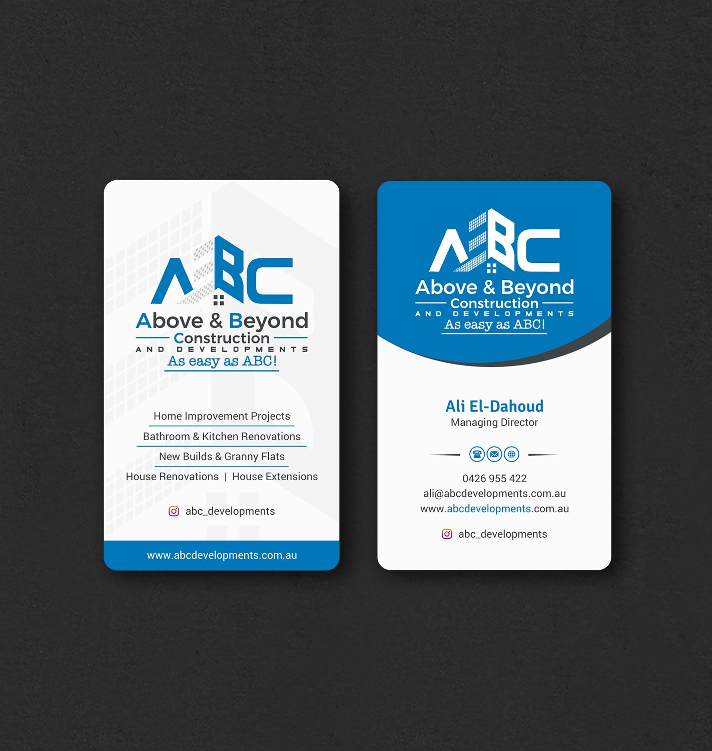 Business Card Design by INDIAN_Ashok for Above & Beyond Construction and Developments  | Design #27284426