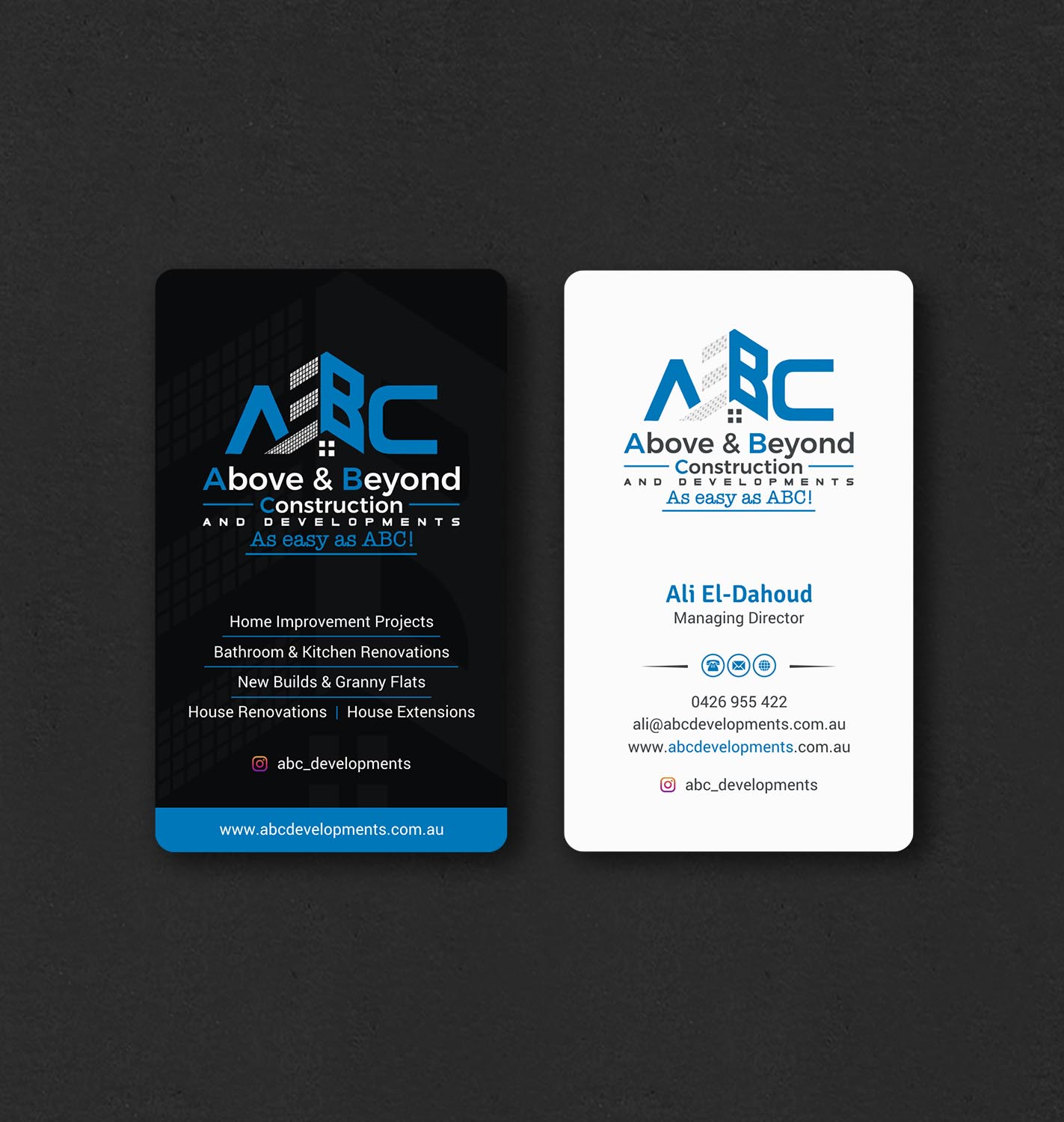Business Card Design by INDIAN_Ashok for Above & Beyond Construction and Developments  | Design #27284428