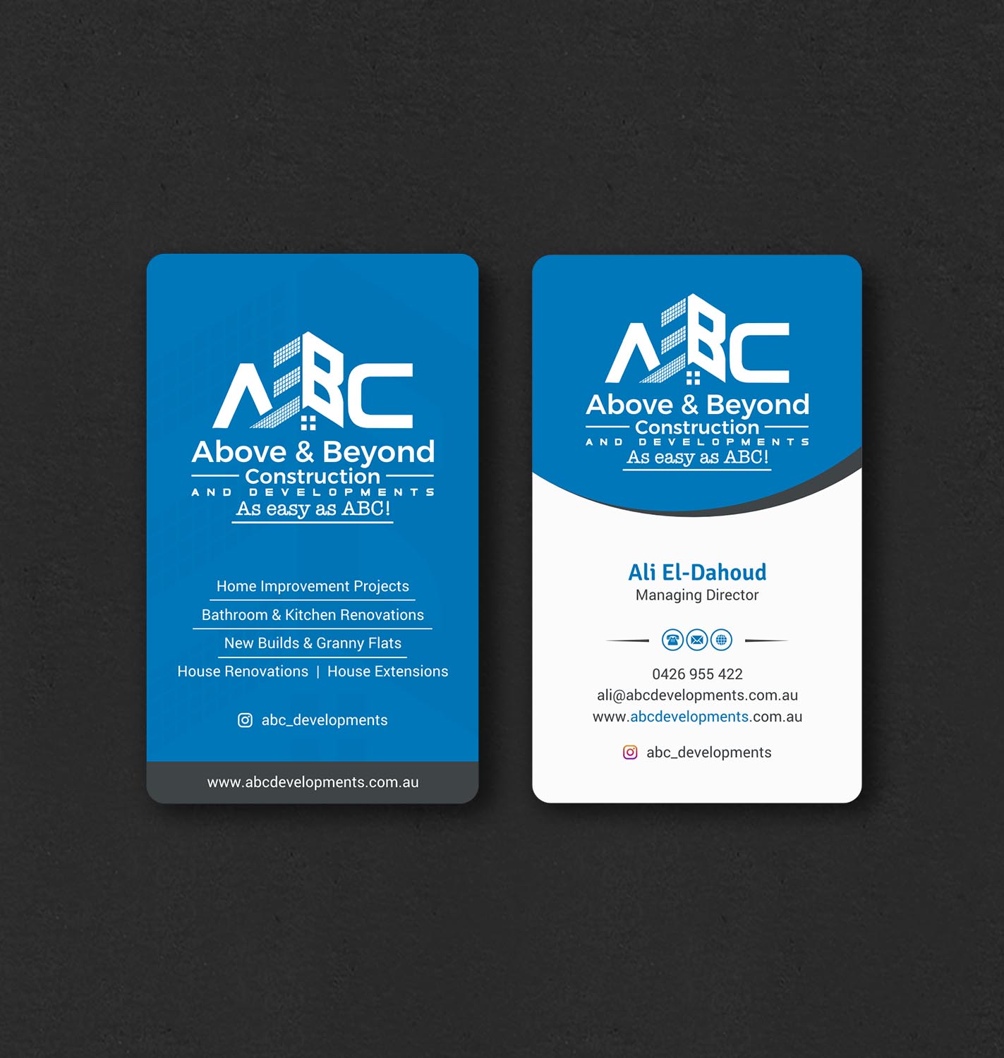 Business Card Design by INDIAN_Ashok for Above & Beyond Construction and Developments  | Design #27284429