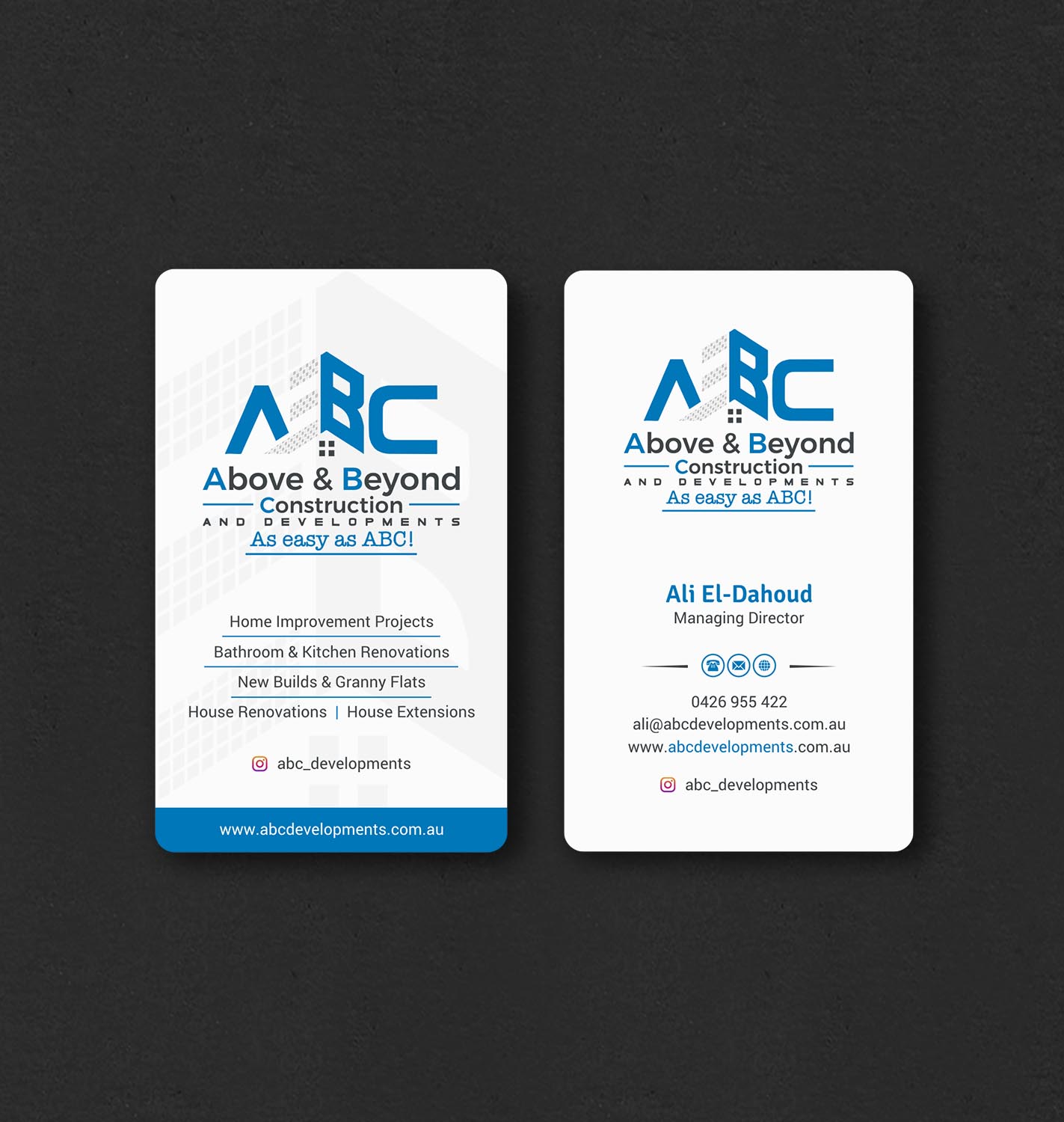 Business Card Design by INDIAN_Ashok for Above & Beyond Construction and Developments  | Design #27284433