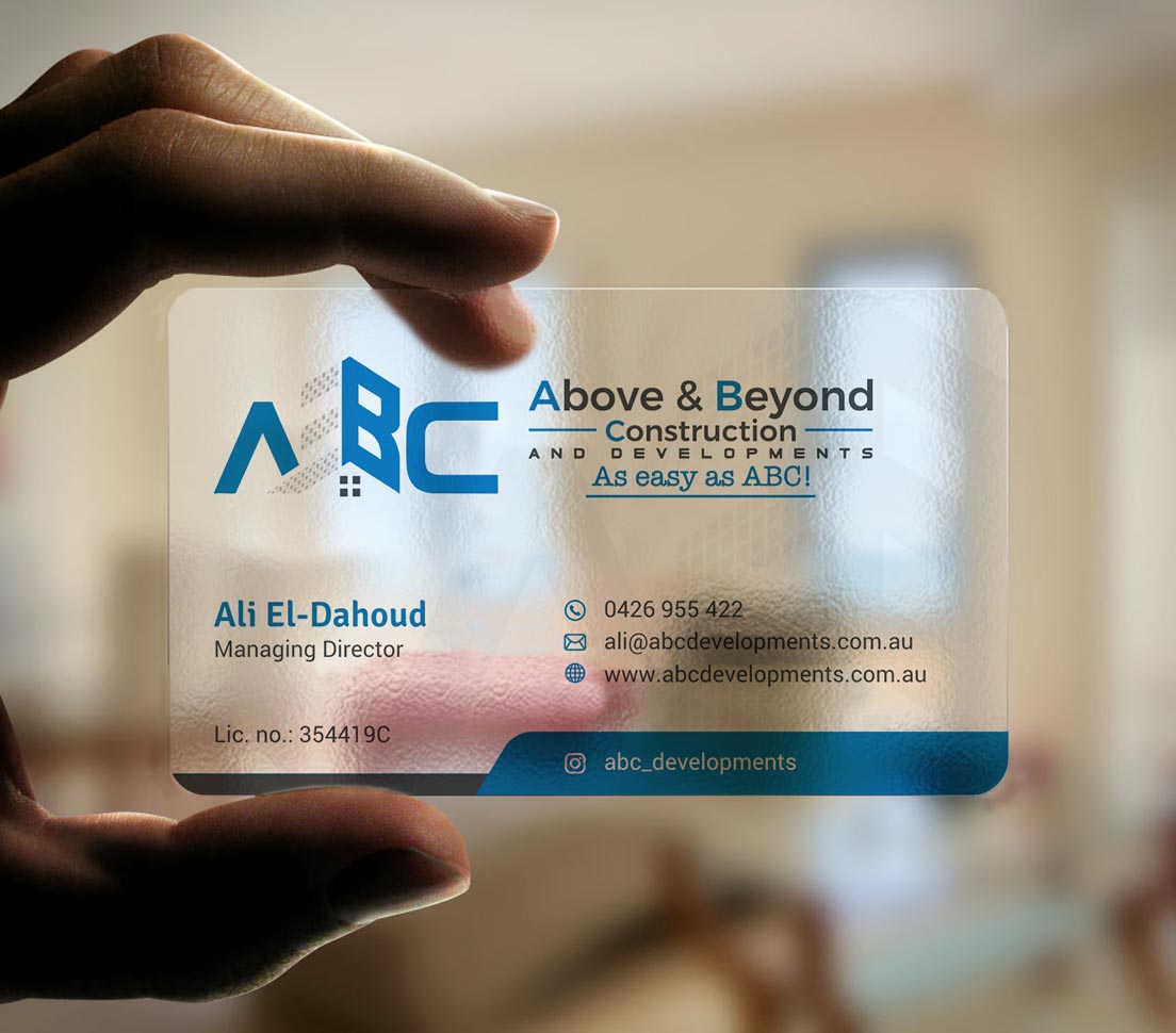 Business Card Design by INDIAN_Ashok for Above & Beyond Construction and Developments  | Design #27284439