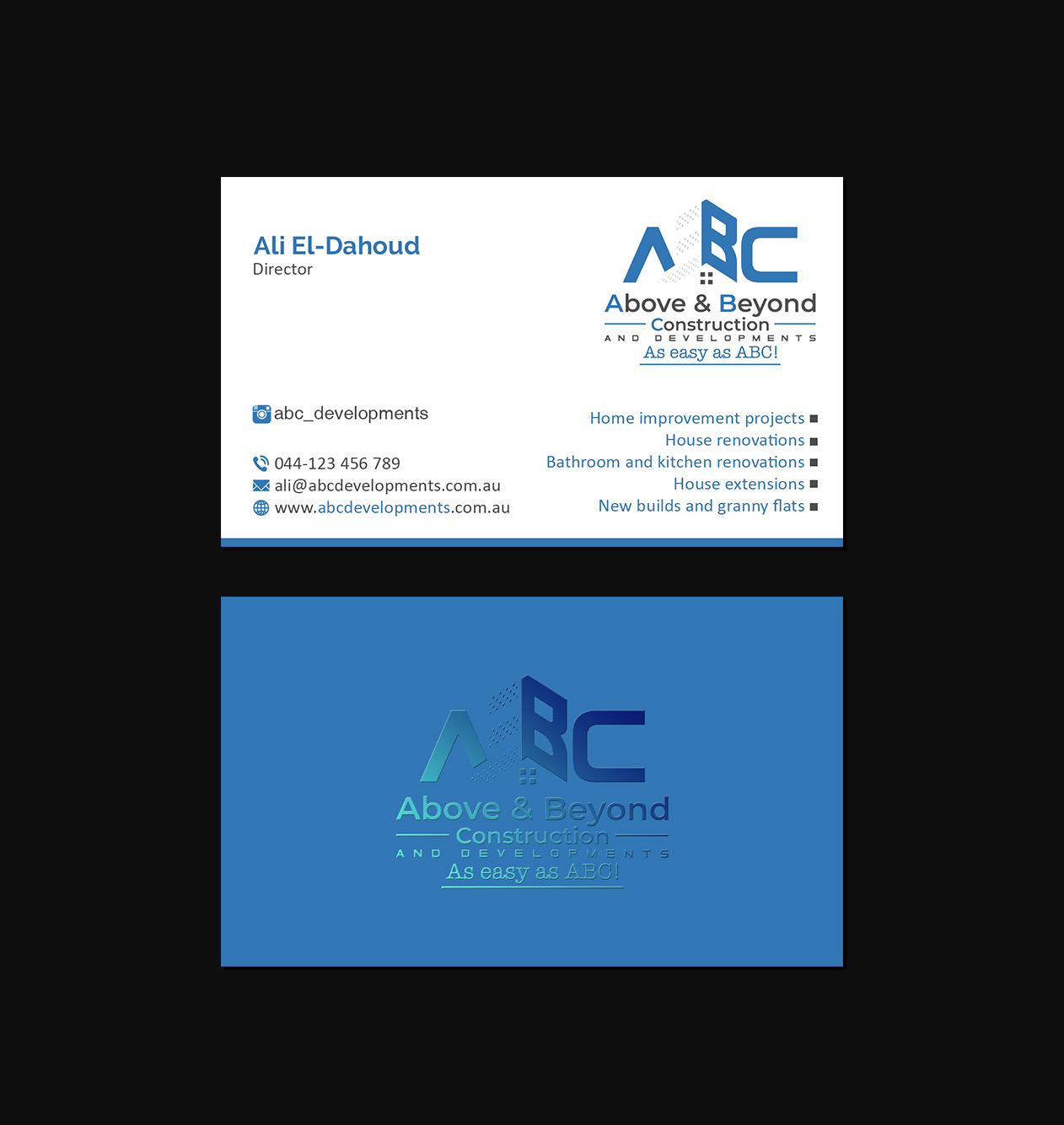 Business Card Design by Creations Box 2015 for Above & Beyond Construction and Developments  | Design #27294758