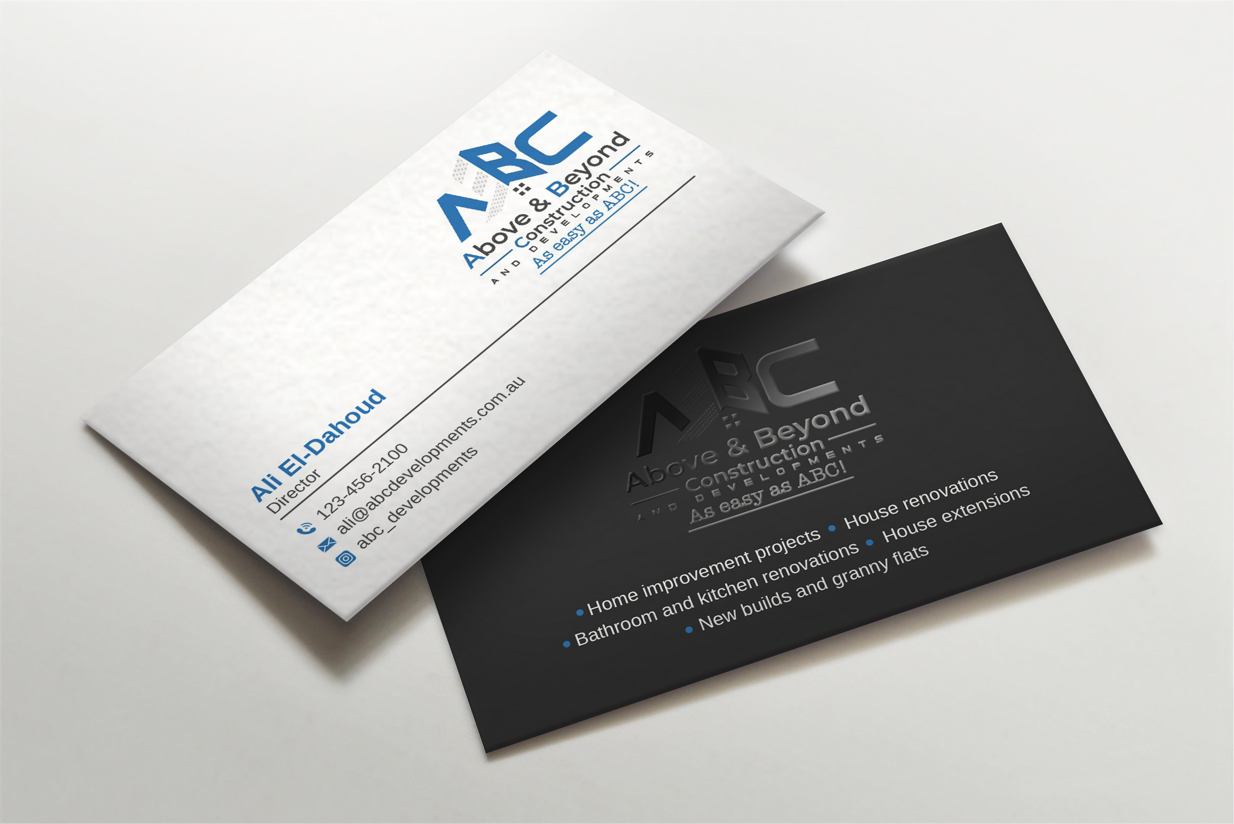 Business Card Design by LAXMI DESIGNHUB for Above & Beyond Construction and Developments  | Design #27279114