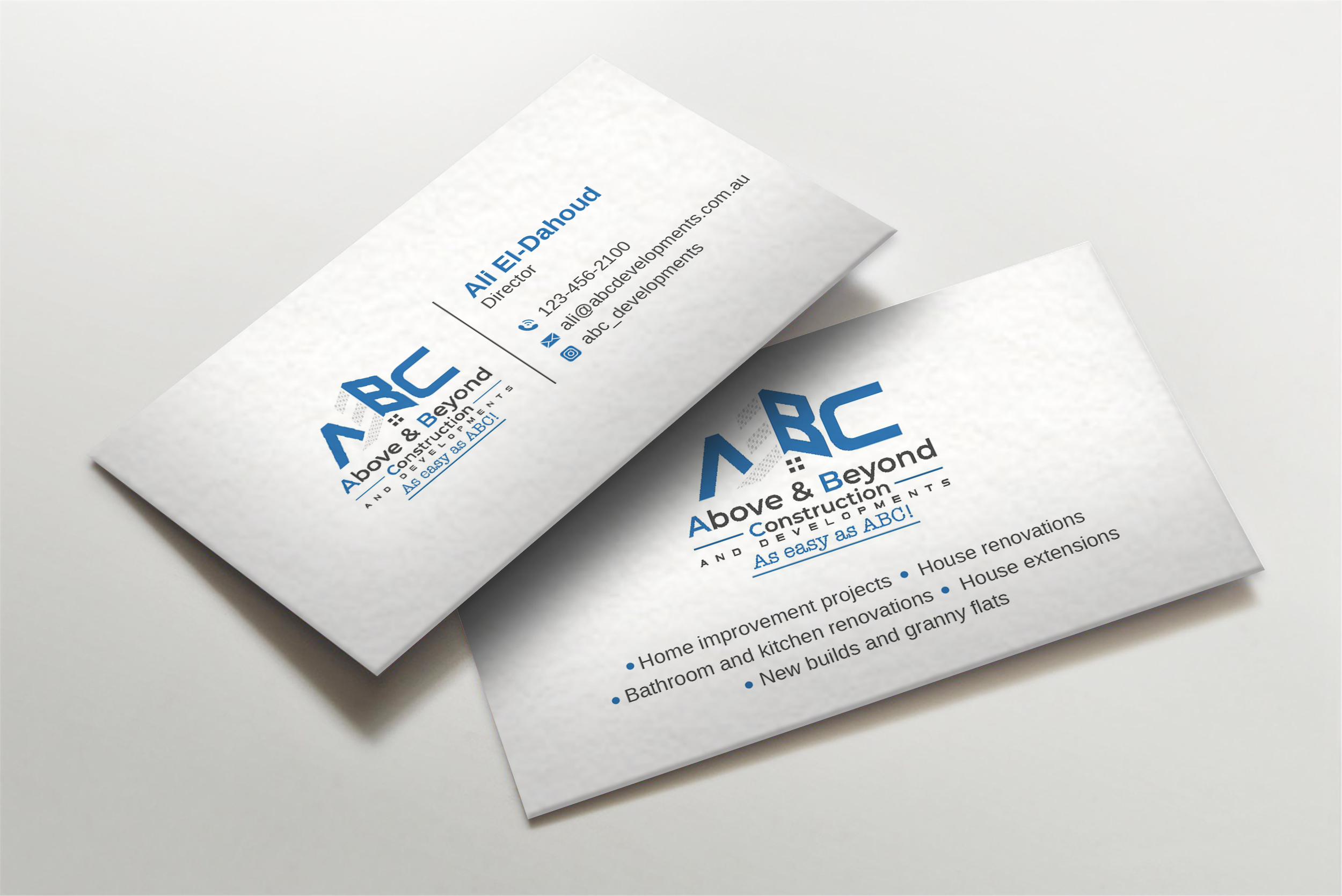 Business Card Design by LAXMI DESIGNHUB for Above & Beyond Construction and Developments  | Design #27279117