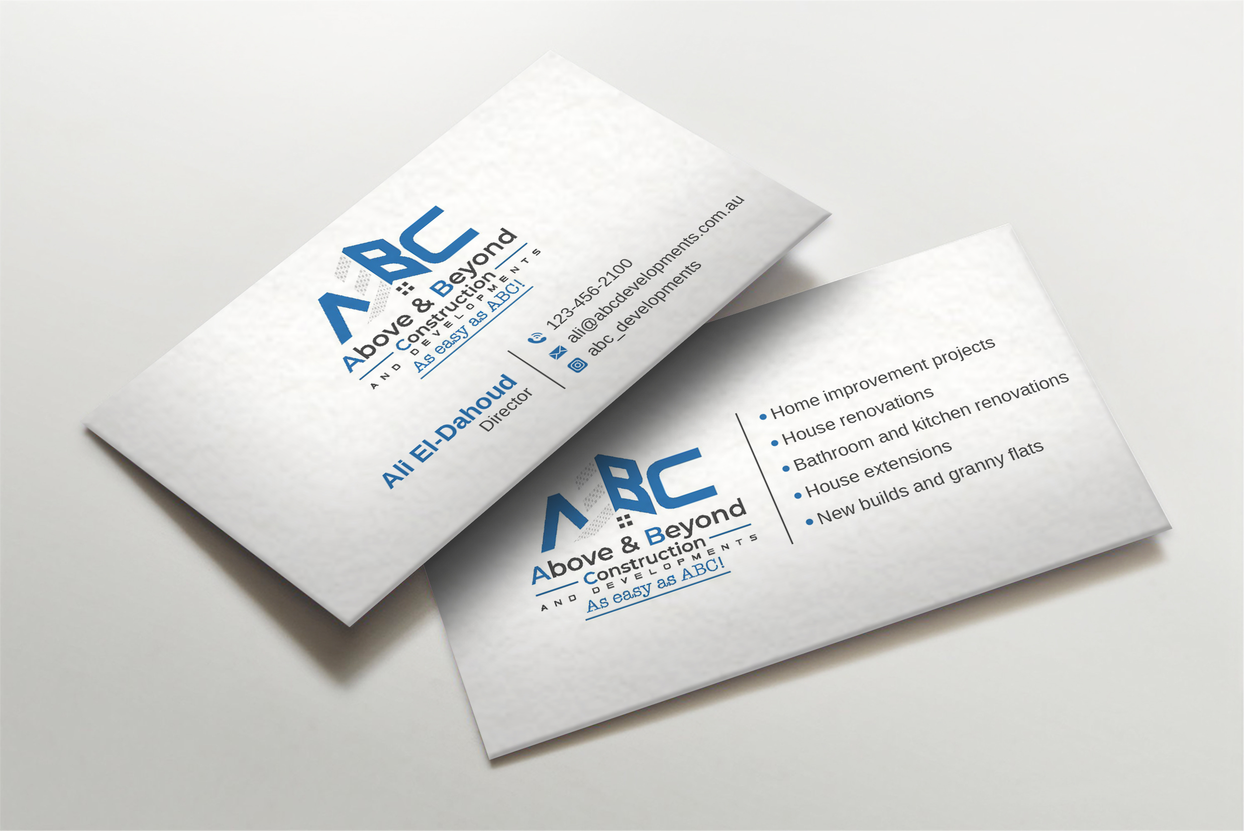 Business Card Design by LAXMI DESIGNHUB for Above & Beyond Construction and Developments  | Design #27279119