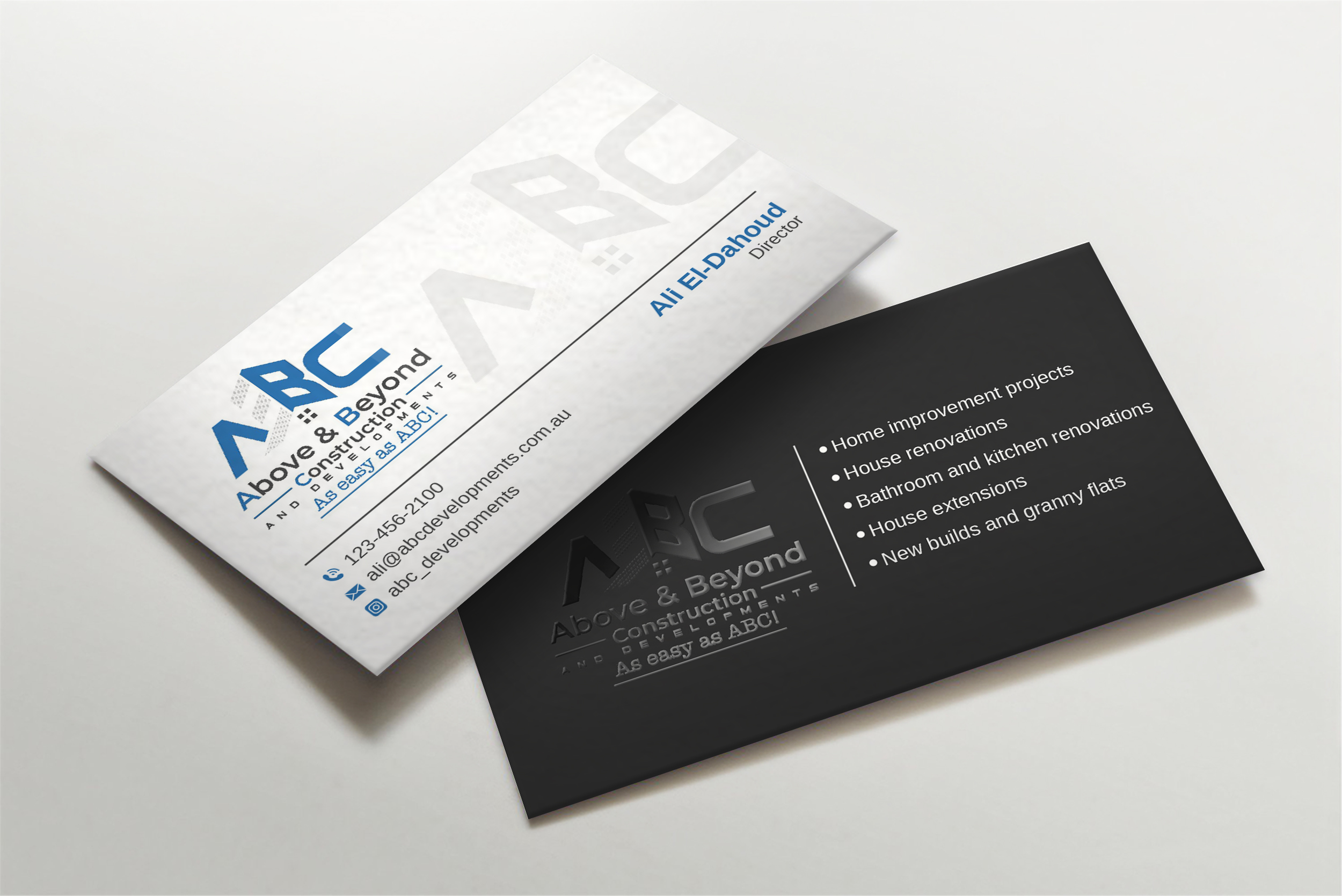 Business Card Design by LAXMI DESIGNHUB for Above & Beyond Construction and Developments  | Design #27279123