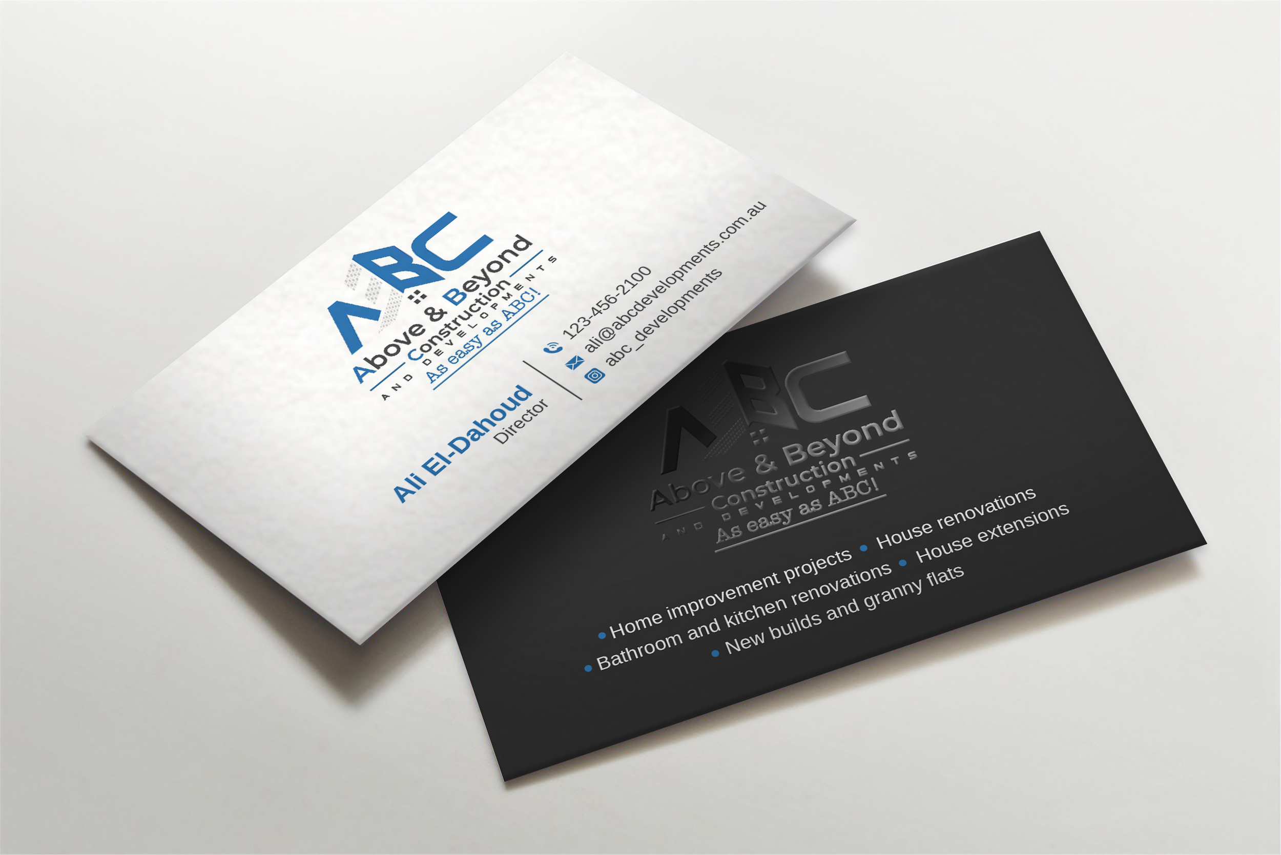 Business Card Design by LAXMI DESIGNHUB for Above & Beyond Construction and Developments  | Design #27279124