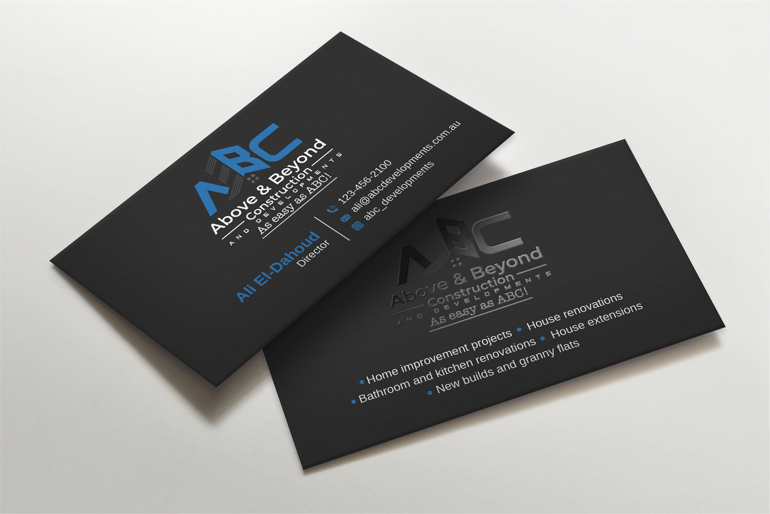 Business Card Design by LAXMI DESIGNHUB for Above & Beyond Construction and Developments  | Design #27279125
