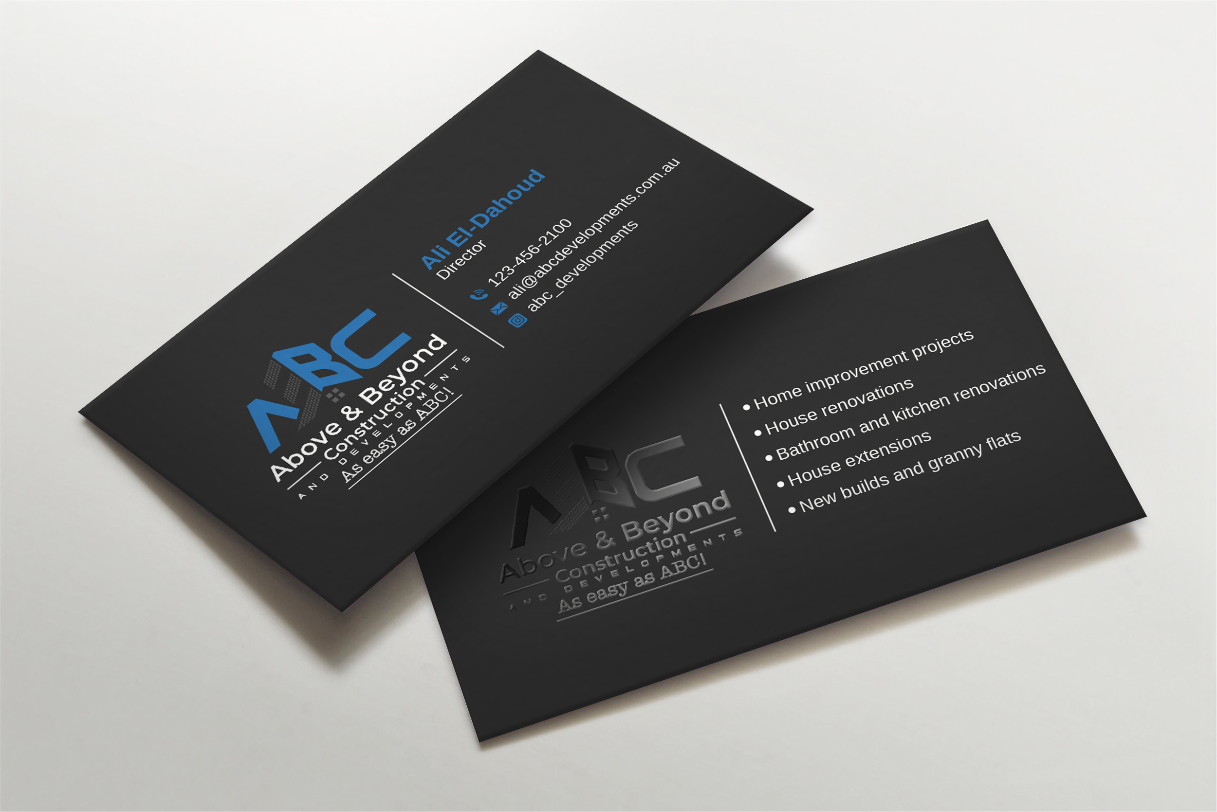 Business Card Design by LAXMI DESIGNHUB for Above & Beyond Construction and Developments  | Design #27279126