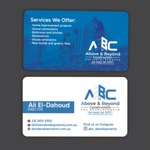 Business Card Design by CreativeGwen™ for Above & Beyond Construction and Developments  | Design: #27294068