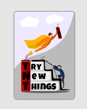 Design for the back of a deck of playing cards representing the concept of Try New Things | Graphic Design by design.bb
