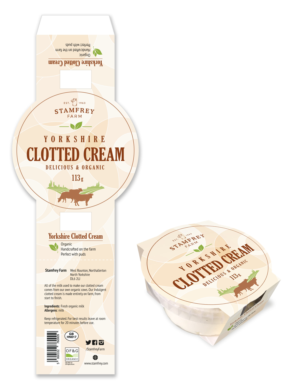 Clotted cream packaging design (card sleeve over a plain round tub) - family owned UK business. | Diseño de Empaque por Oleg Androsov