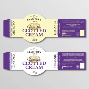 Clotted cream packaging design (card sleeve over a plain round tub) - family owned UK business. | Diseño de Empaque por Aistikart