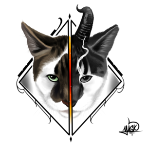 My Cat Tattoo (Realism, Half Real/Half Devil) | Diseño de Tatuaje por El Yisk 2
