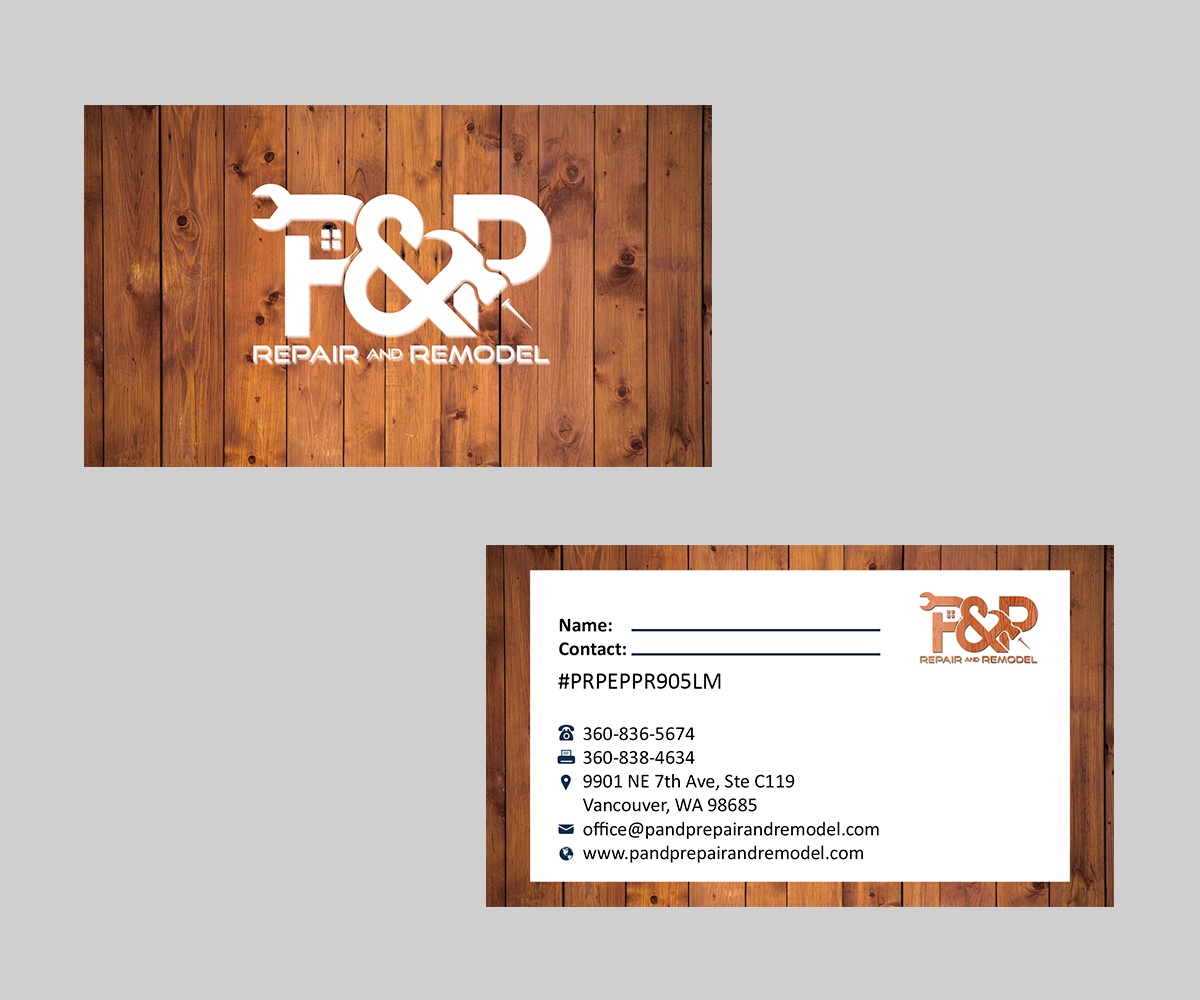 Business Card Design by Andrés Sebastián for P and P Repair and Remodel | Design #27358059