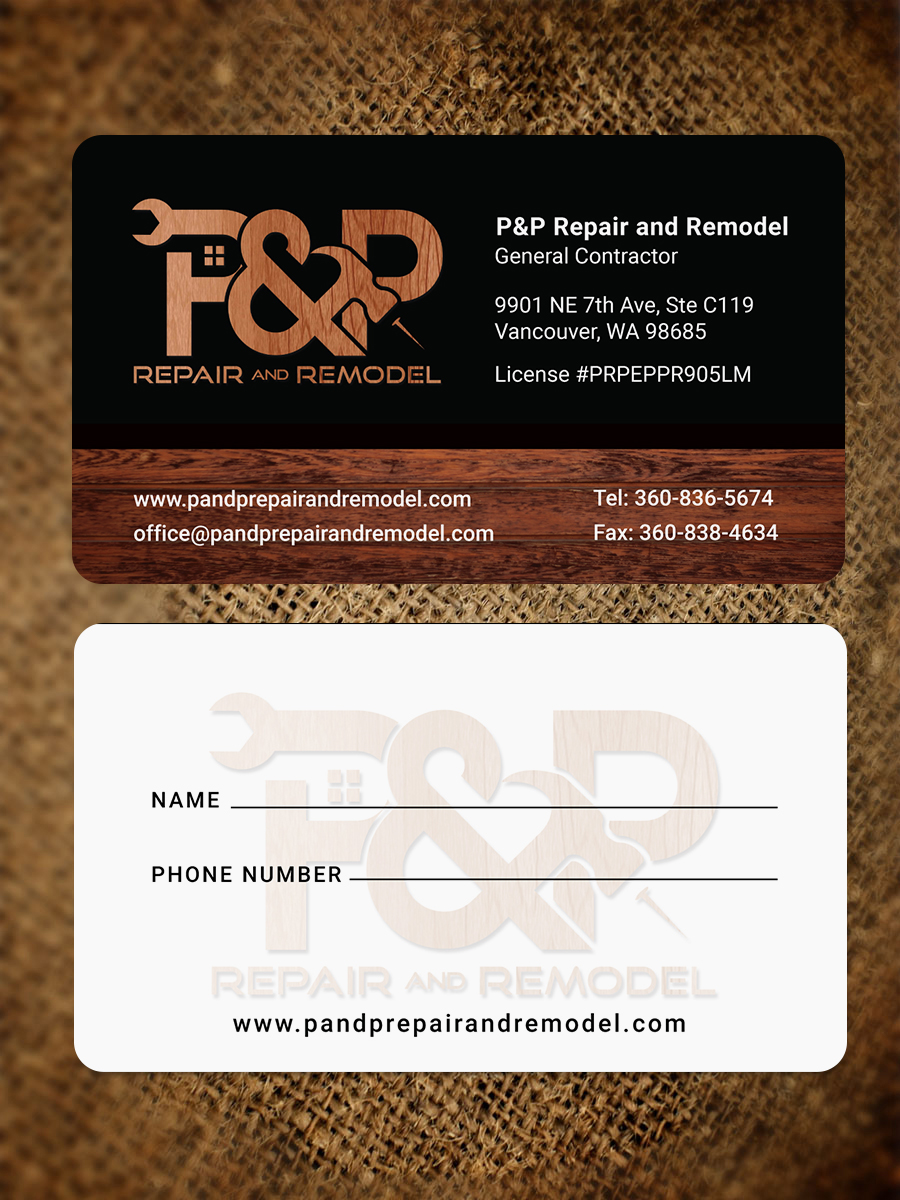 Business Card Design by JK18 for P and P Repair and Remodel | Design #27335314