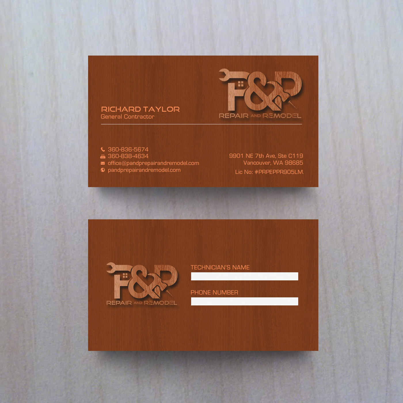 Design de Carte de Visite par chandrayaan.creative pour P and P Repair and Remodel | Design #27439773