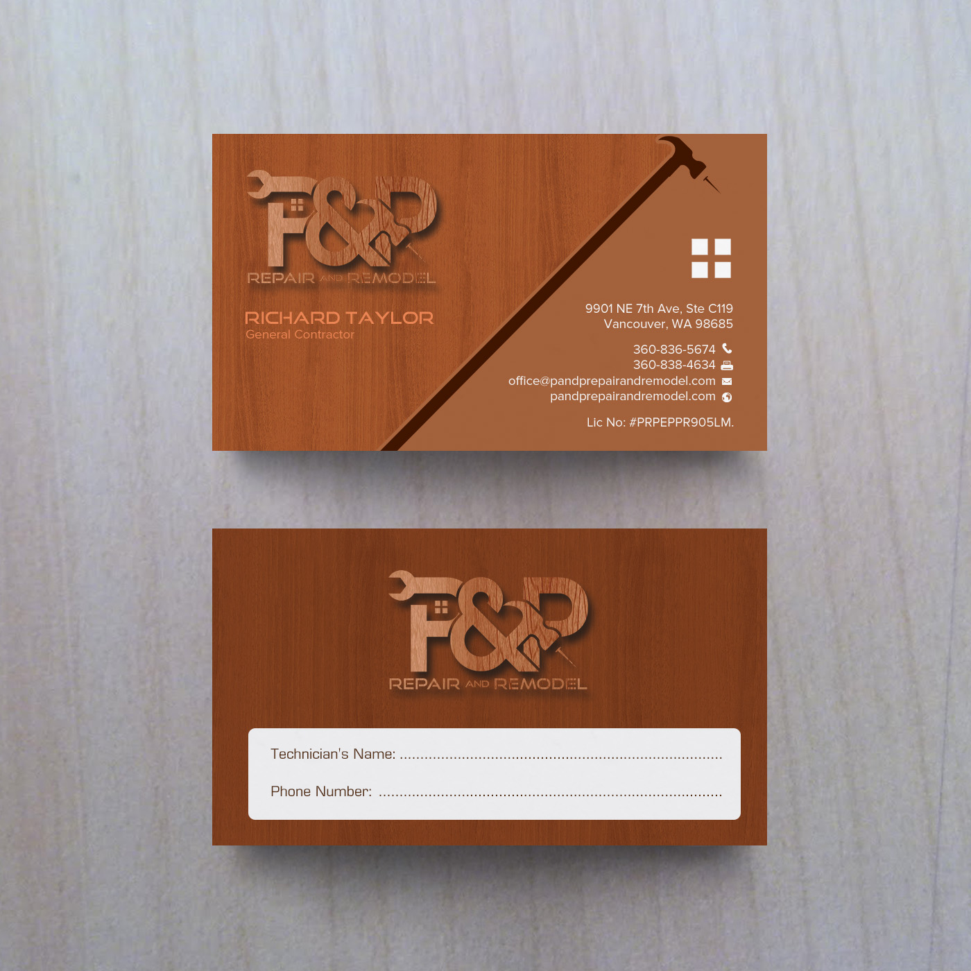 Design de Carte de Visite par chandrayaan.creative pour P and P Repair and Remodel | Design #27439778