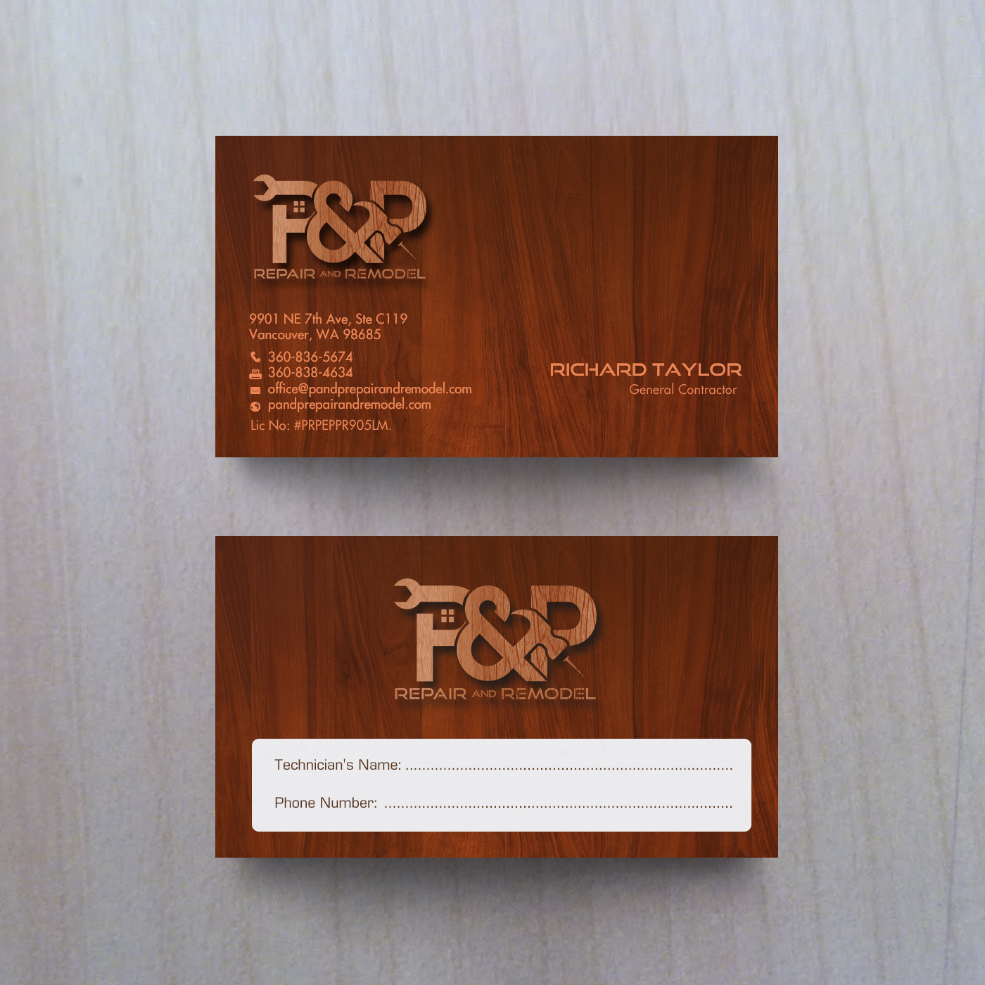 Business Card Design by chandrayaan.creative for P and P Repair and Remodel | Design #27439781