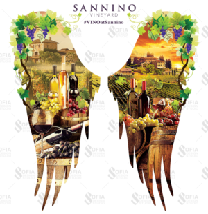 angel wings designed with grapevines,wine related items all with in the artwork of the wings | Diseño Gráfico por SofiaDesignStudio