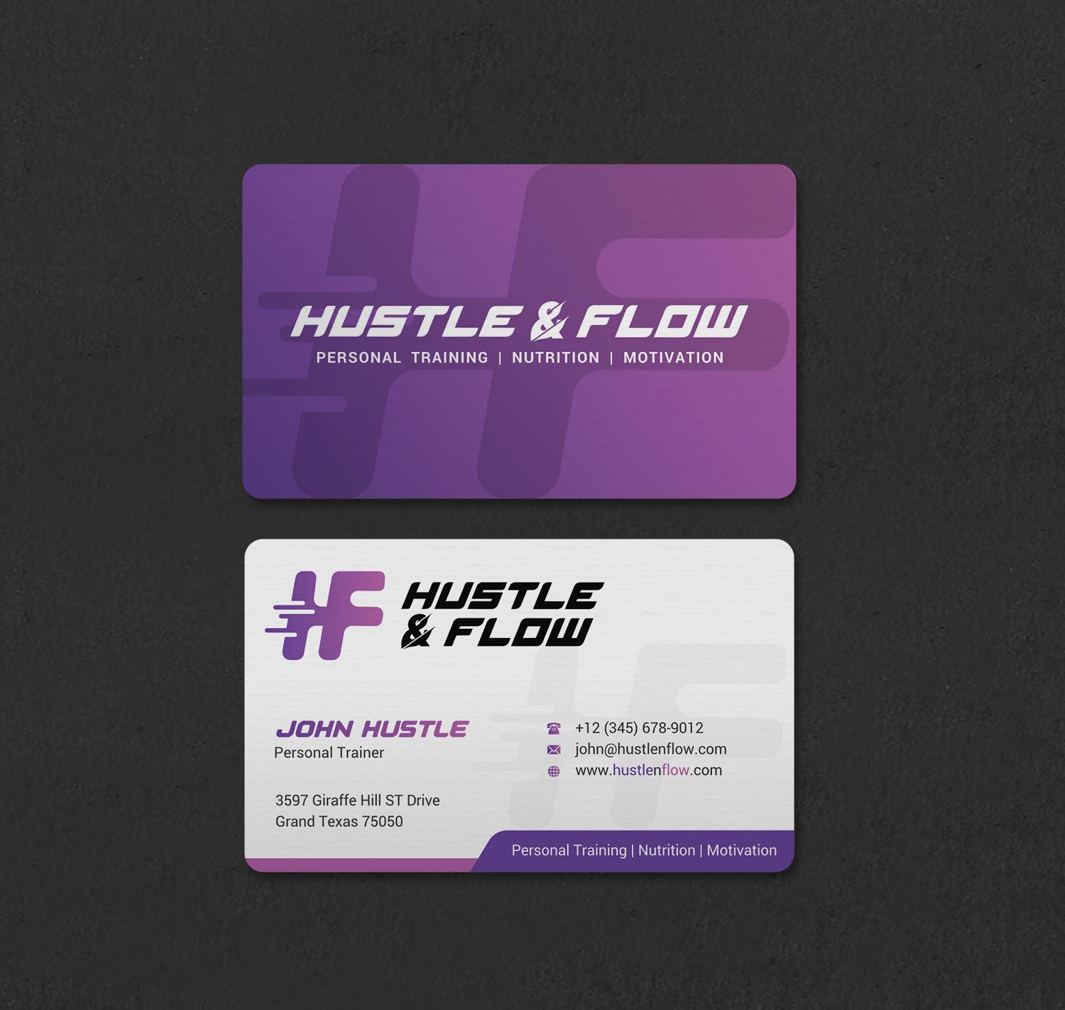 Business Card Design by INDIAN_Ashok for Hustle and Flow Personal Training | Design #27514364