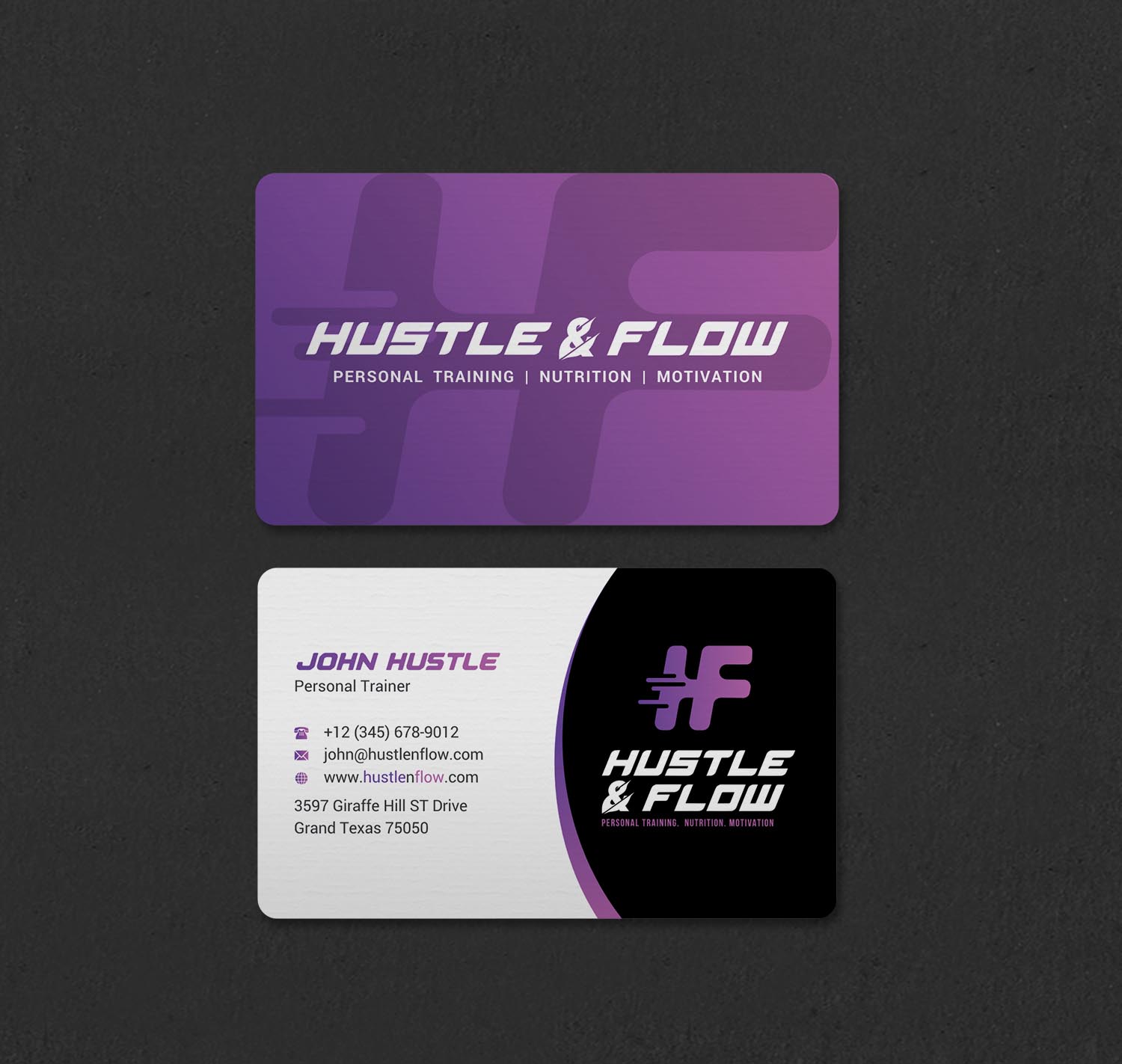 Business Card Design by INDIAN_Ashok for Hustle and Flow Personal Training | Design #27514367