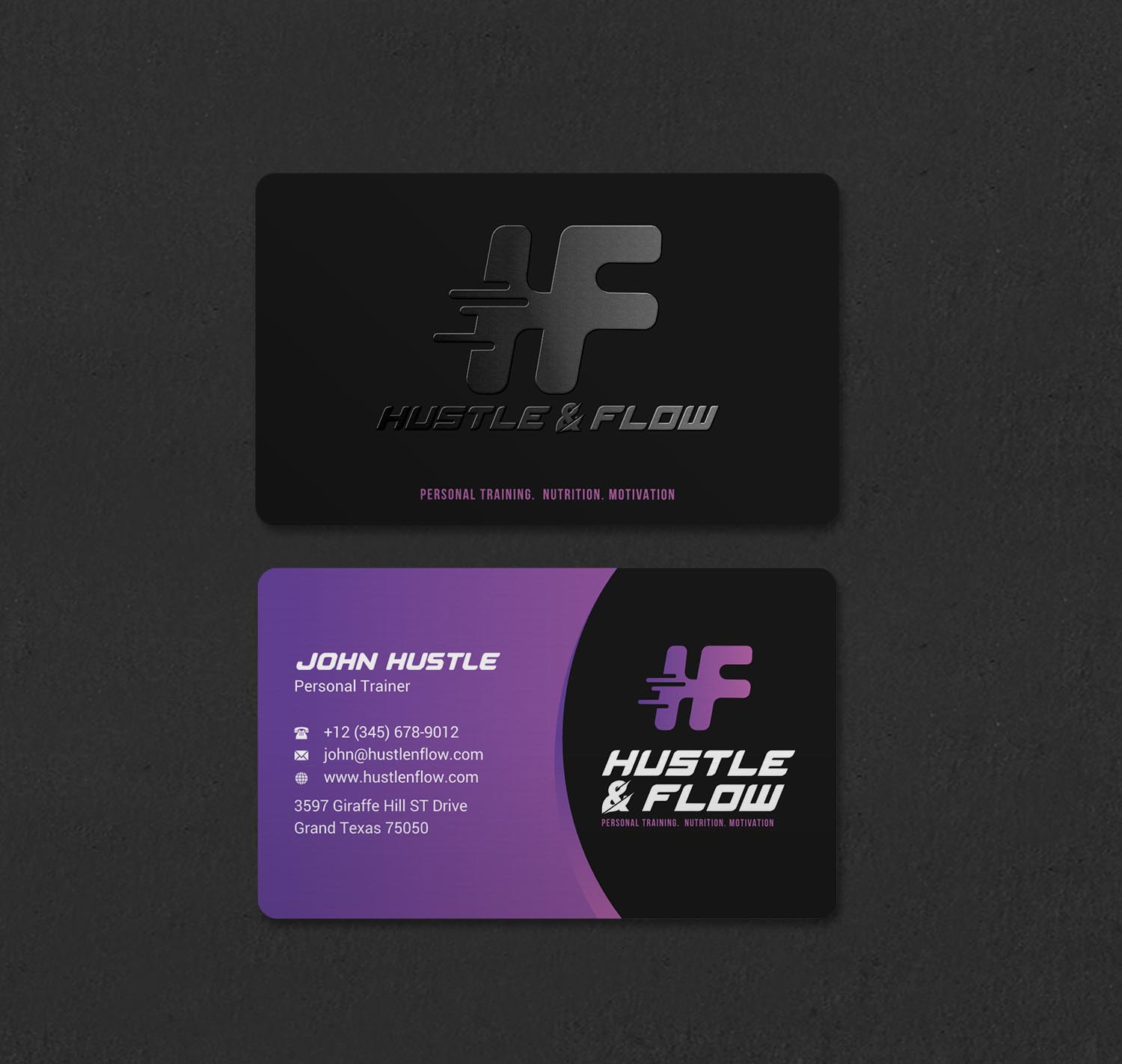 Business Card Design by INDIAN_Ashok for Hustle and Flow Personal Training | Design #27514382
