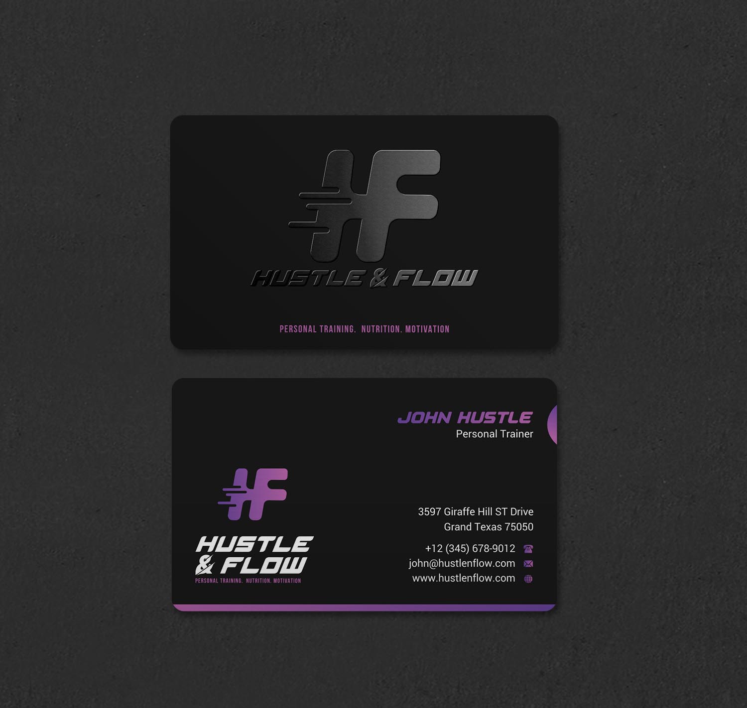 Business Card Design by INDIAN_Ashok for Hustle and Flow Personal Training | Design #27514386