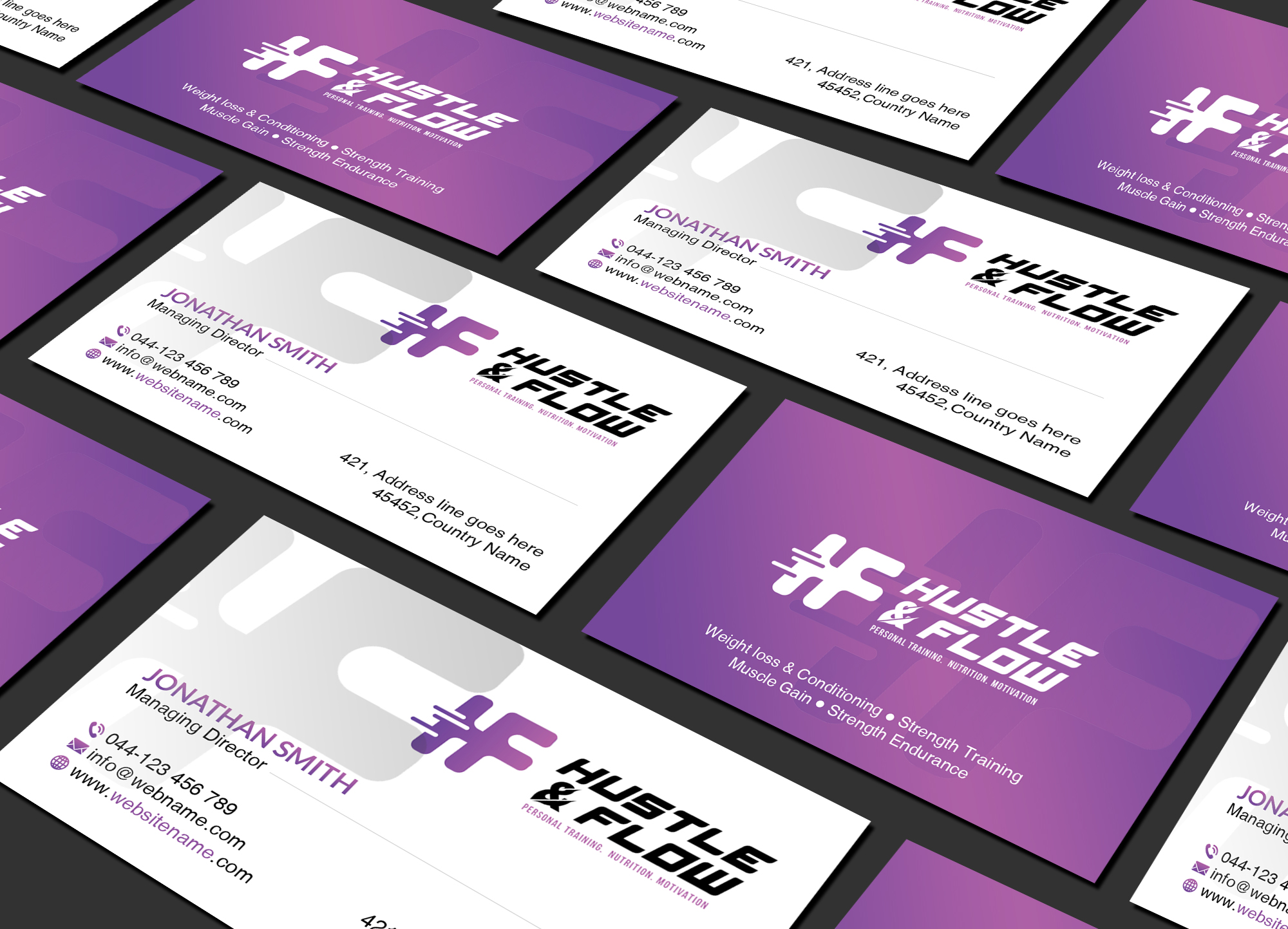 Visitenkarten-Design von Creations Box 2015 für Hustle and Flow Personal Training | Design #27517682