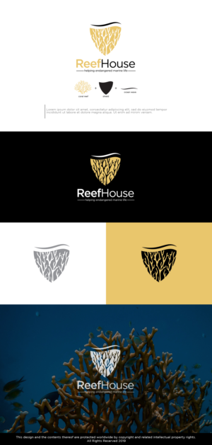No words.  Piece of coral and crossed fly fishing rods are the idea. I want it in matte gold on black and a black & white shadow.  Images are just for reference. | Logo Design by Kim Ji