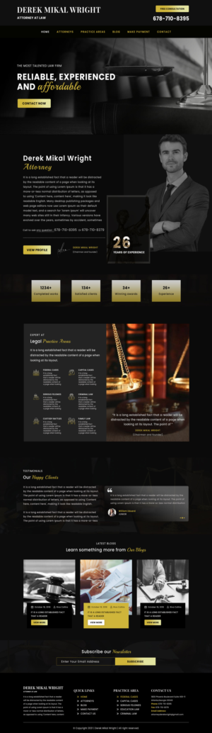 Wordpress Design by VC for Derek M Wright LLC | Design: #27564201