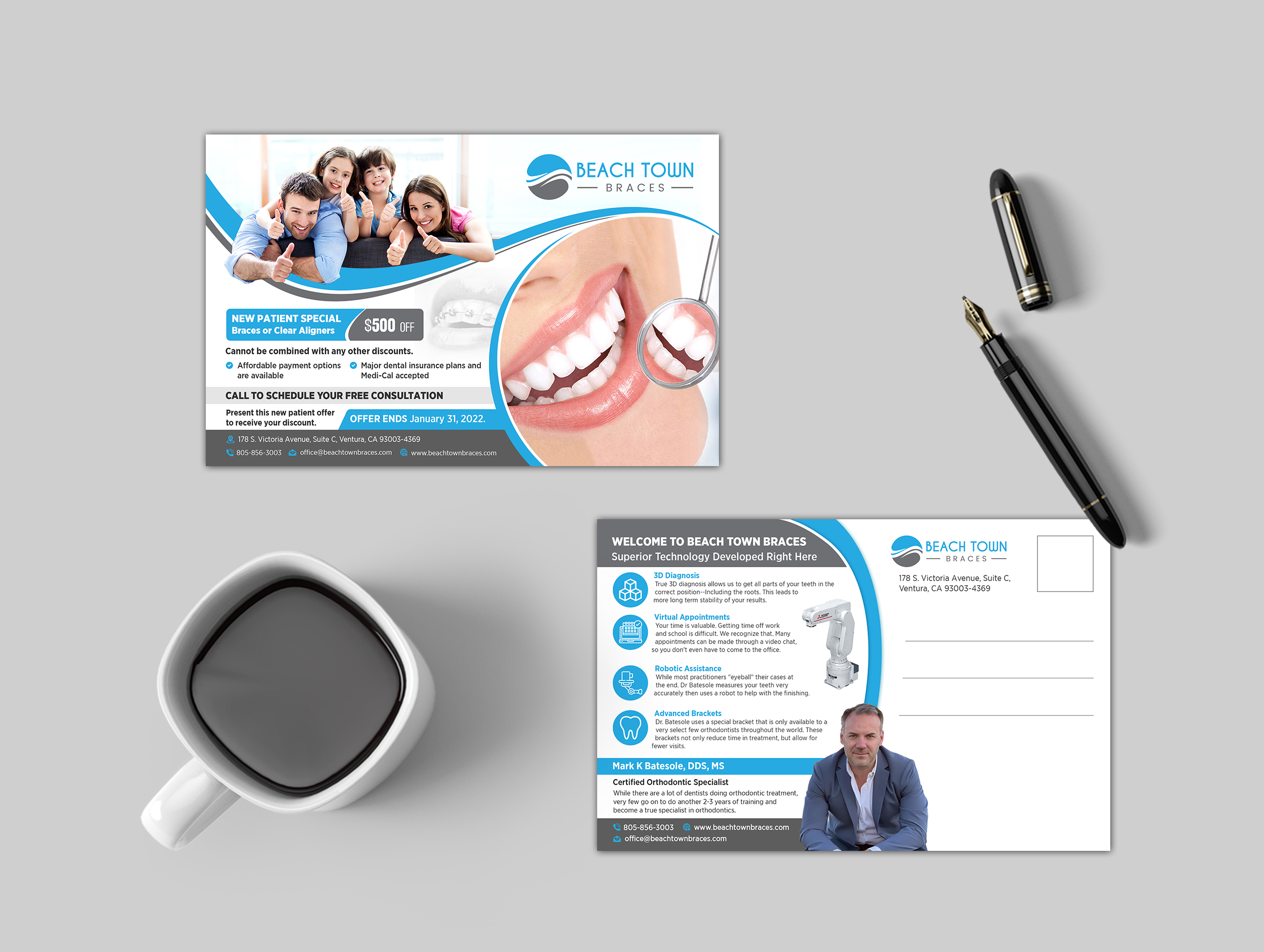 Postcard Design by GraphicsGuru for Beach Town Braces | Design #27640268