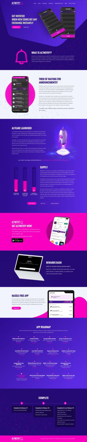 AltNotify, we are a website which runs an app & a crypto token | Diseño Web por Sbss