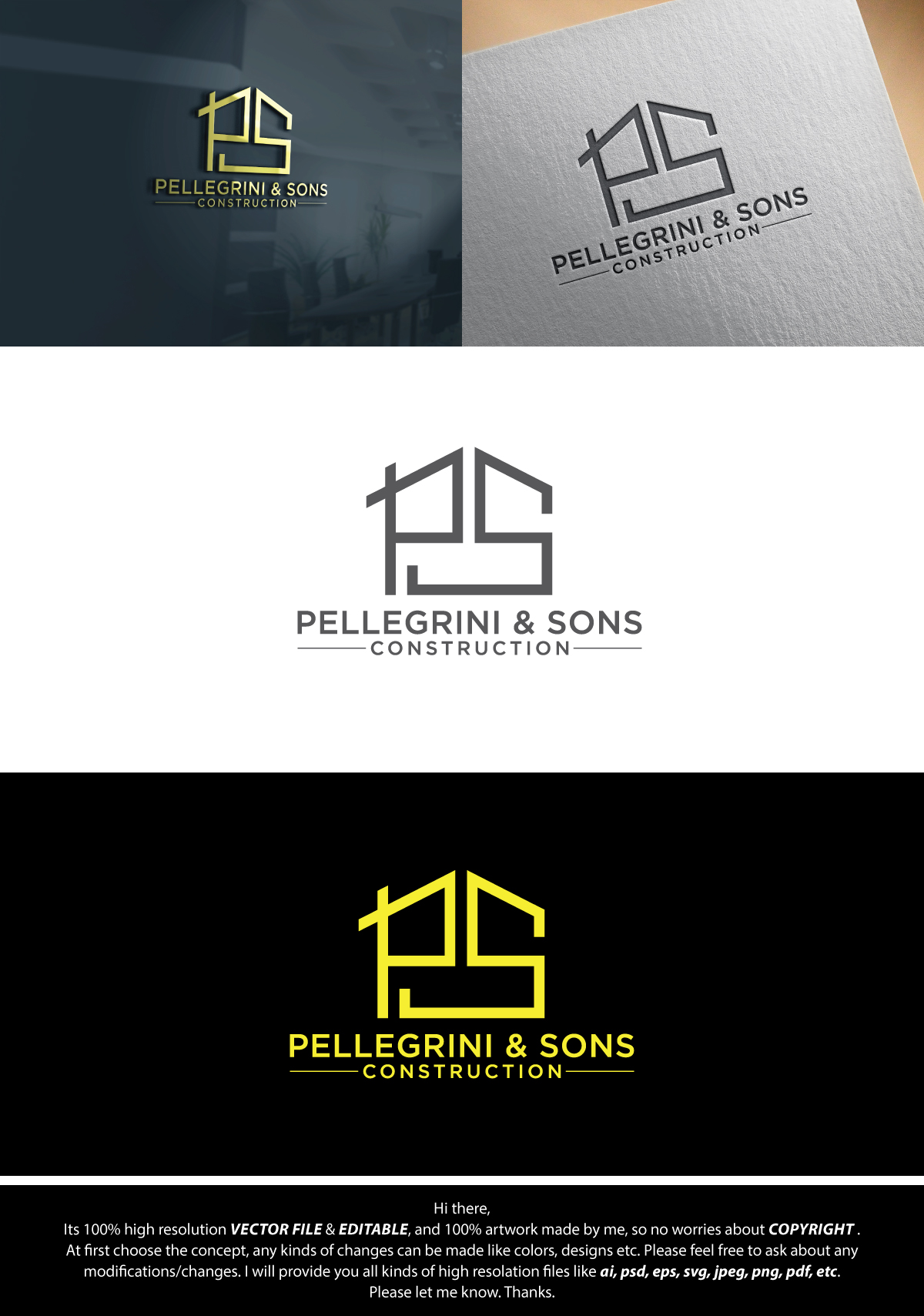 Diseño de Logo por FireflyArt para Pellegrini Construction Co. | Diseño #27673514