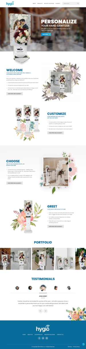 Elegant wordpress web page for wedding rental of hand sanitizers | Web-Design von nzdesigners