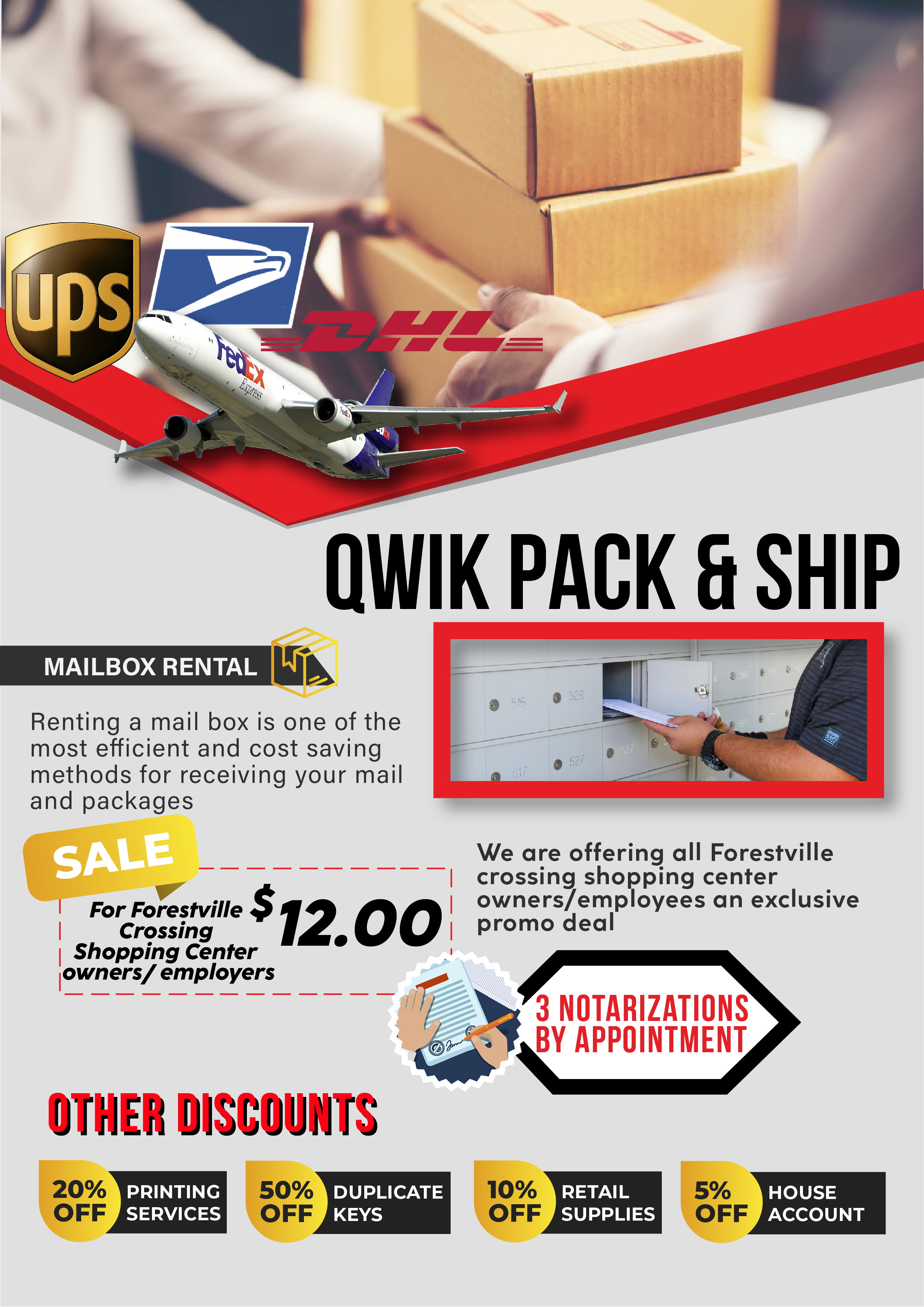 Design de Flyer par Birmana-art pour Qwik Pack & Ship Raleigh | Design : #27697492
