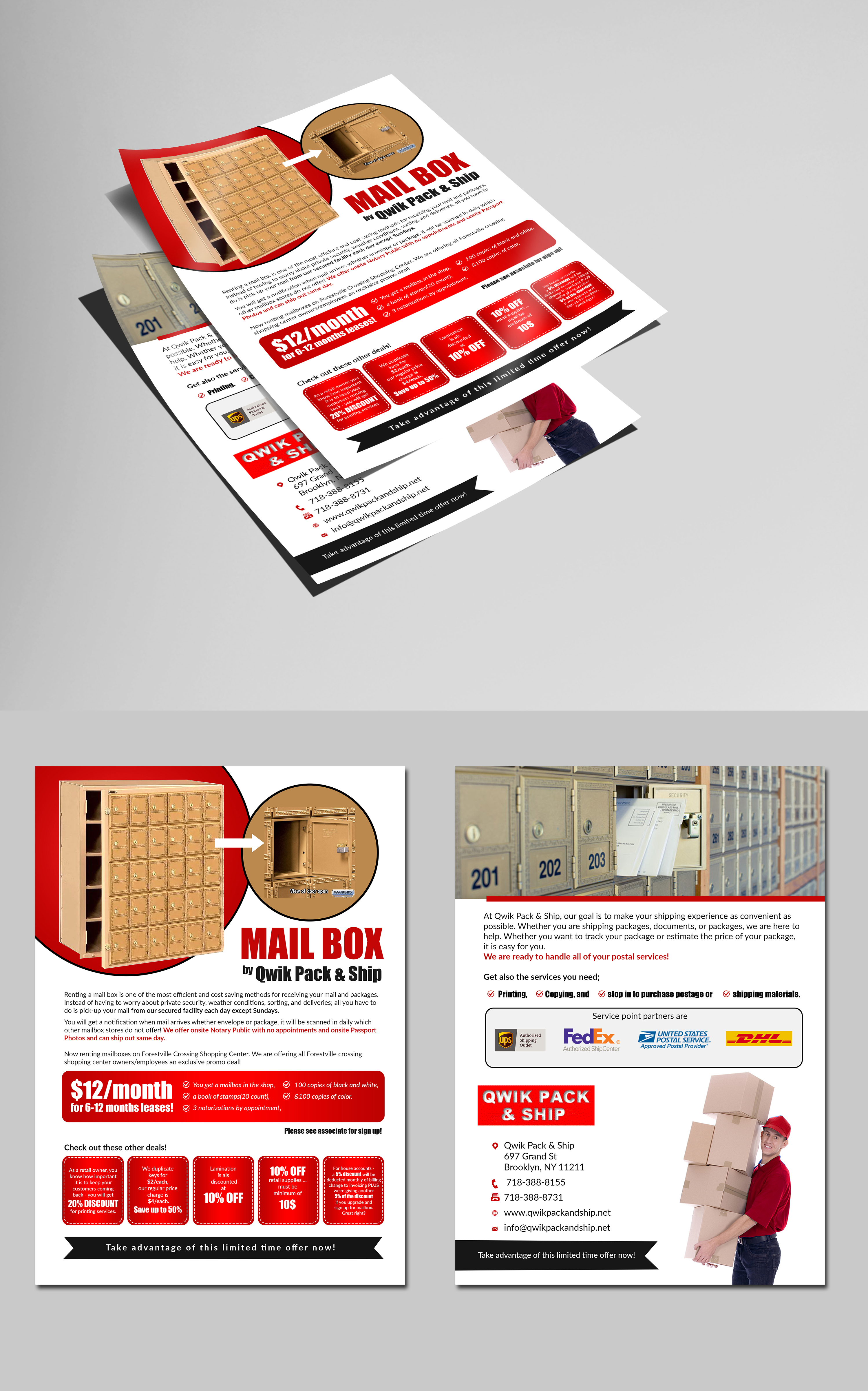 Design de Flyer par Schöpfer pour Qwik Pack & Ship Raleigh | Design #27695206