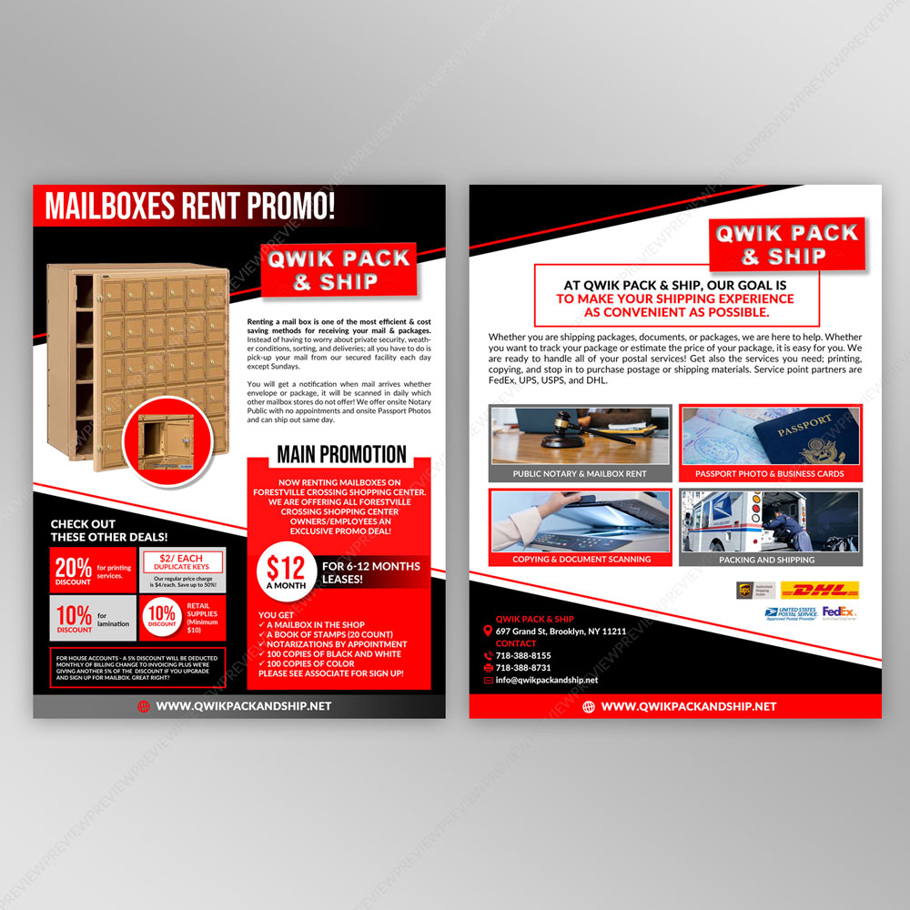 Design de Flyer par DA. pour Qwik Pack & Ship Raleigh | Design #27696492