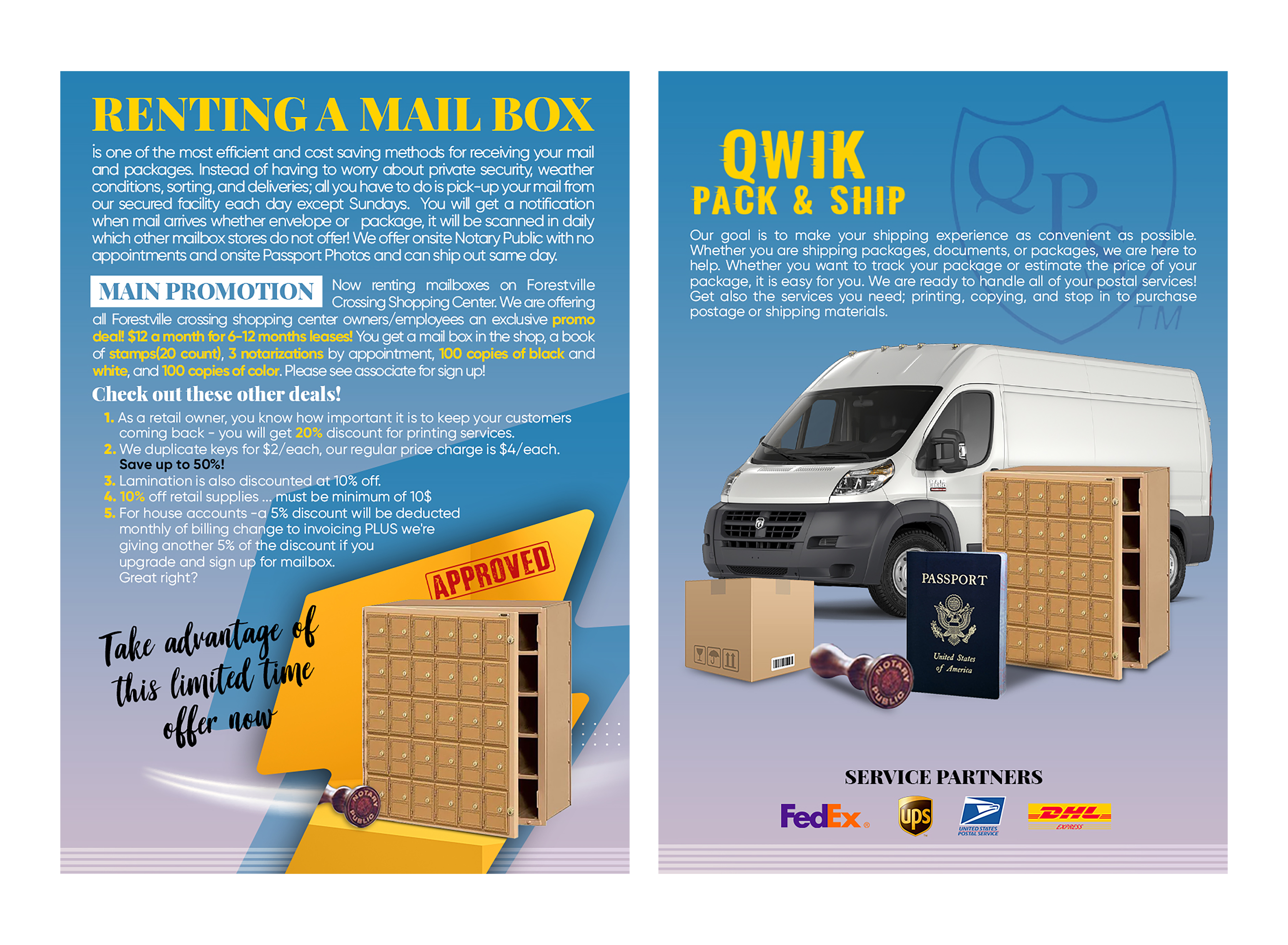 Design de Flyer par Graphic Guy pour Qwik Pack & Ship Raleigh | Design #27699549